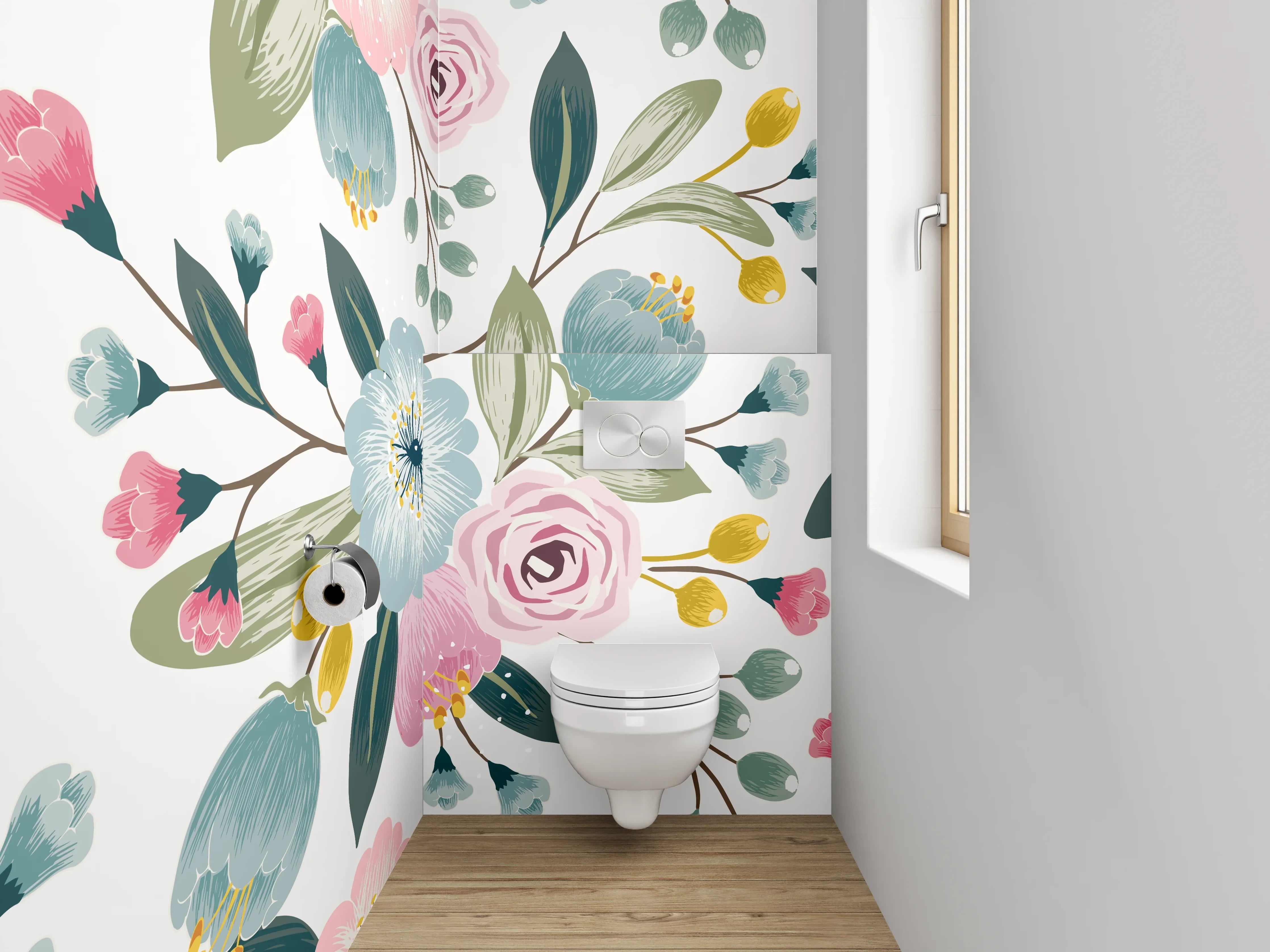 WC-Rückwand - Blumiges Aquarell-Muster Pastell