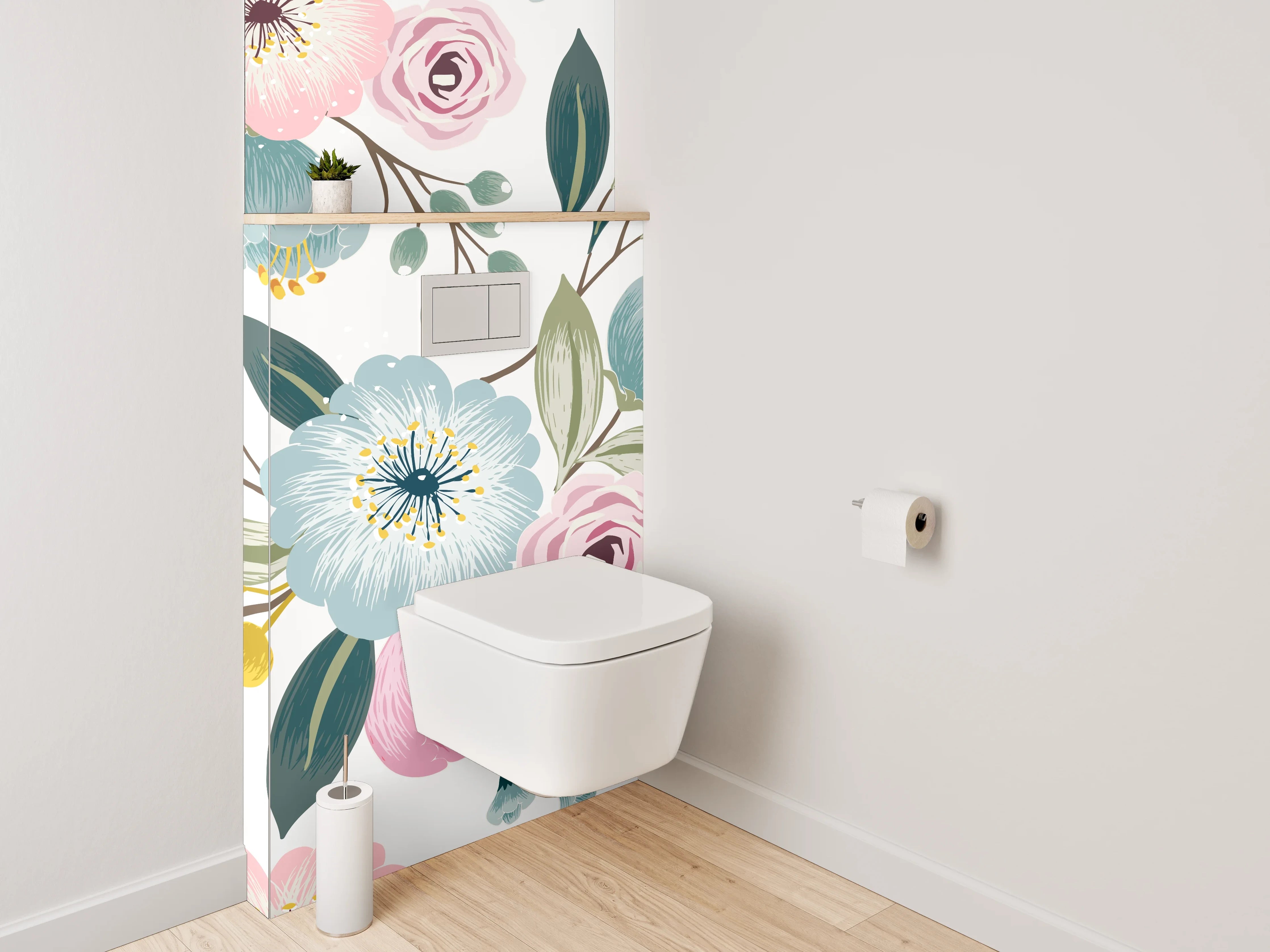 WC-Rückwand - Blumiges Aquarell-Muster Pastell