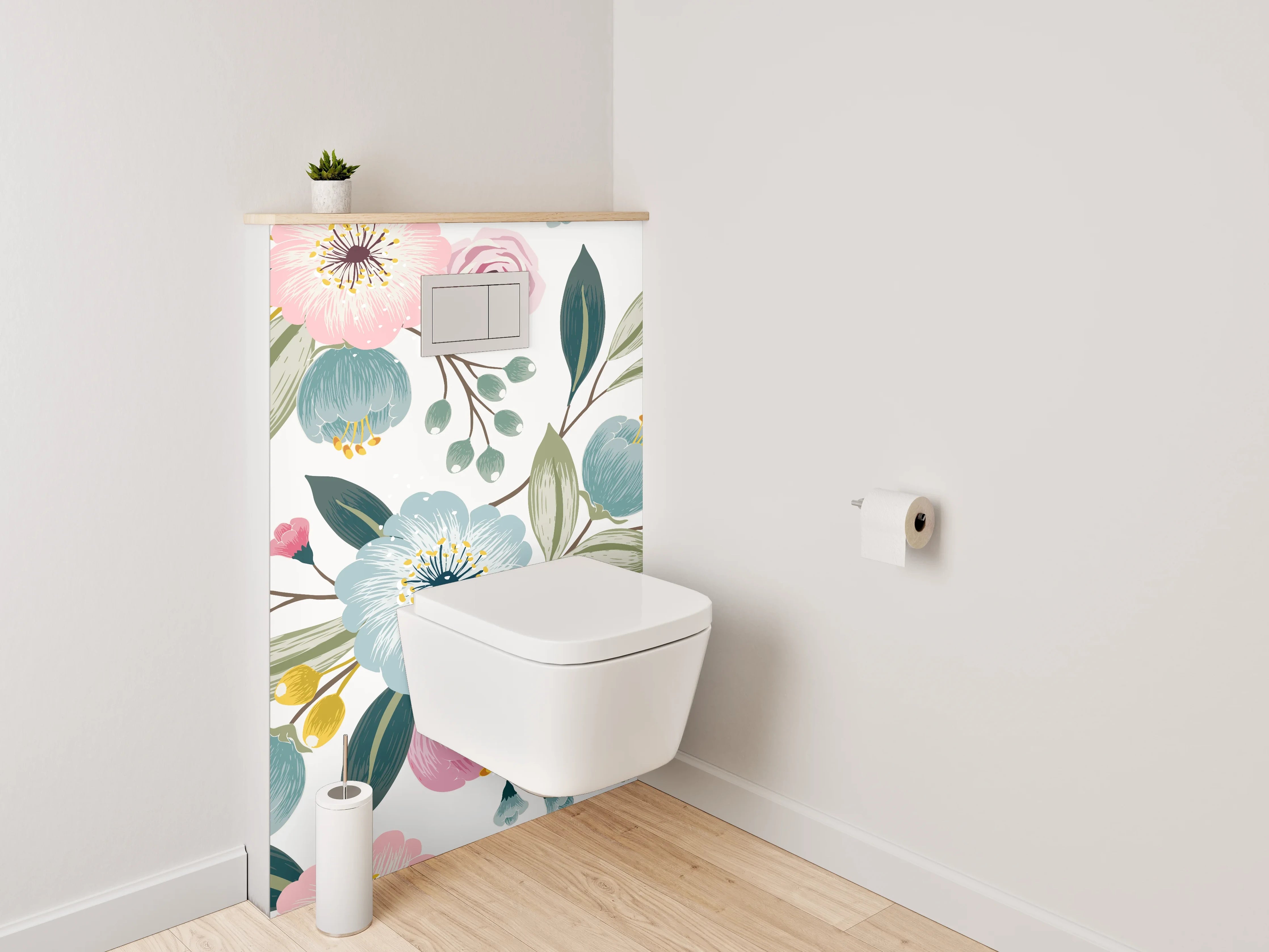 WC-Rückwand - Blumiges Aquarell-Muster Pastell