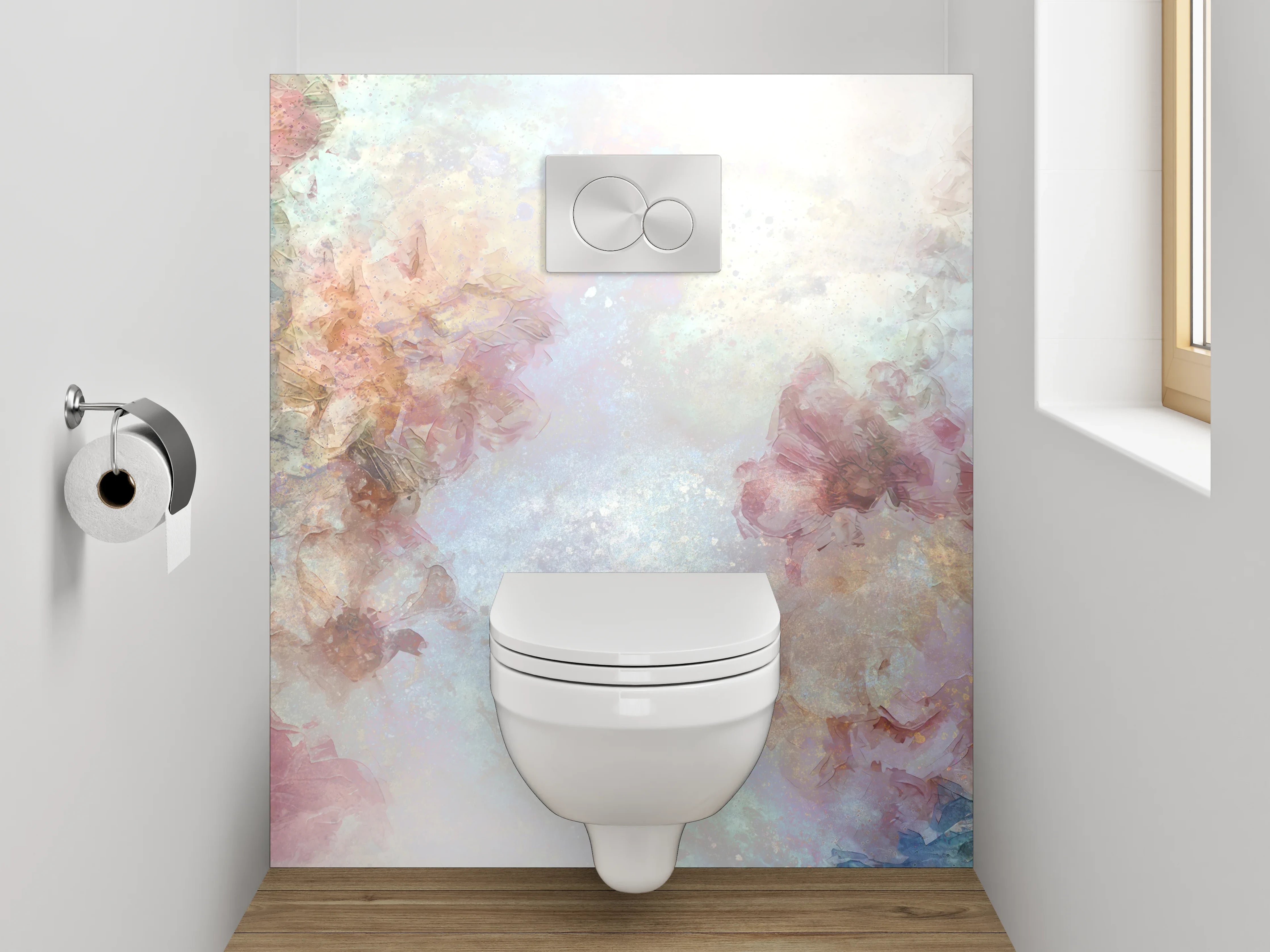 WC-Rückwand - Blumiges Aquarell Pastell Effekt