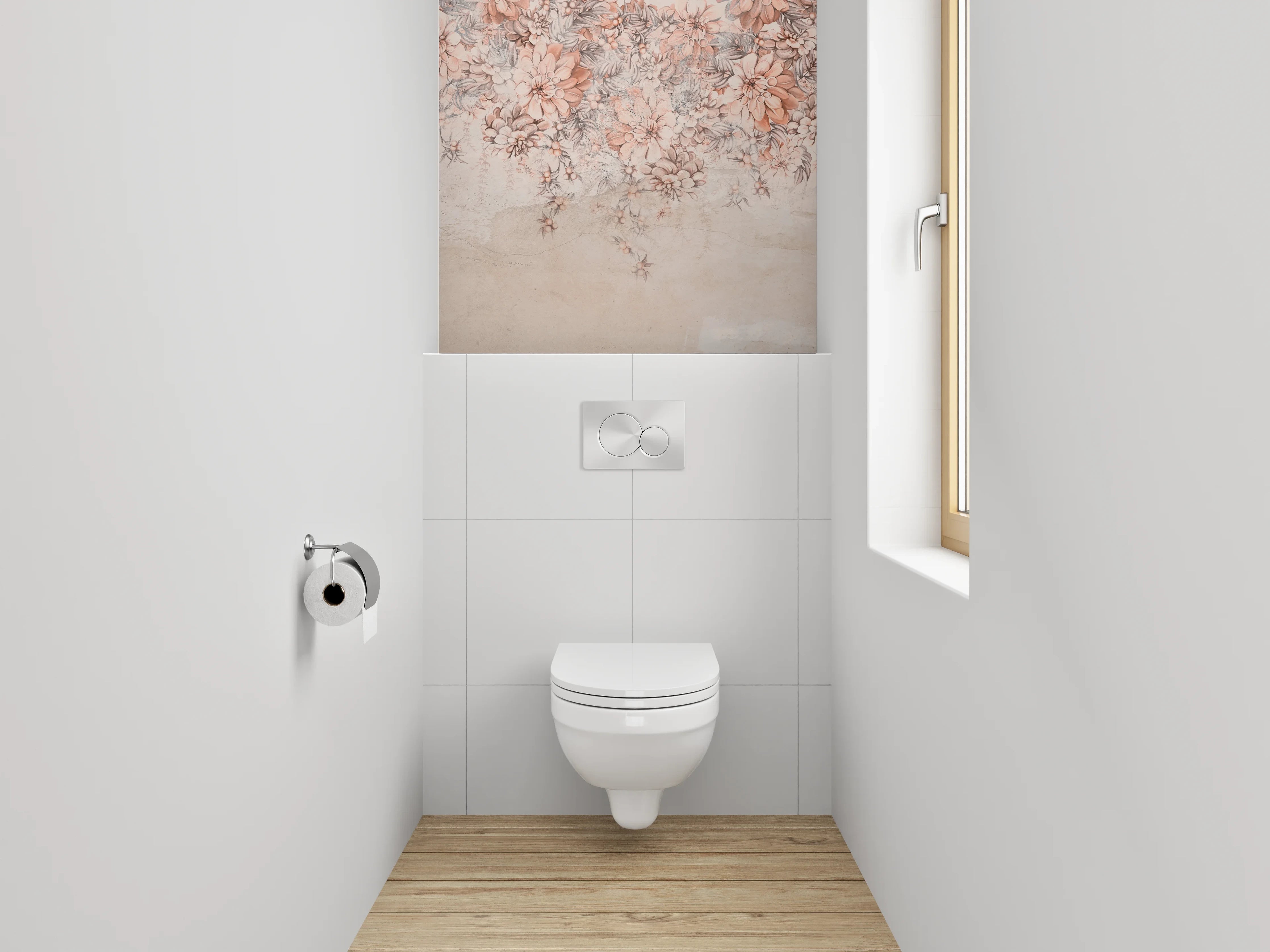 WC-Rückwand - Blumiges Aquarell auf Steinoptik