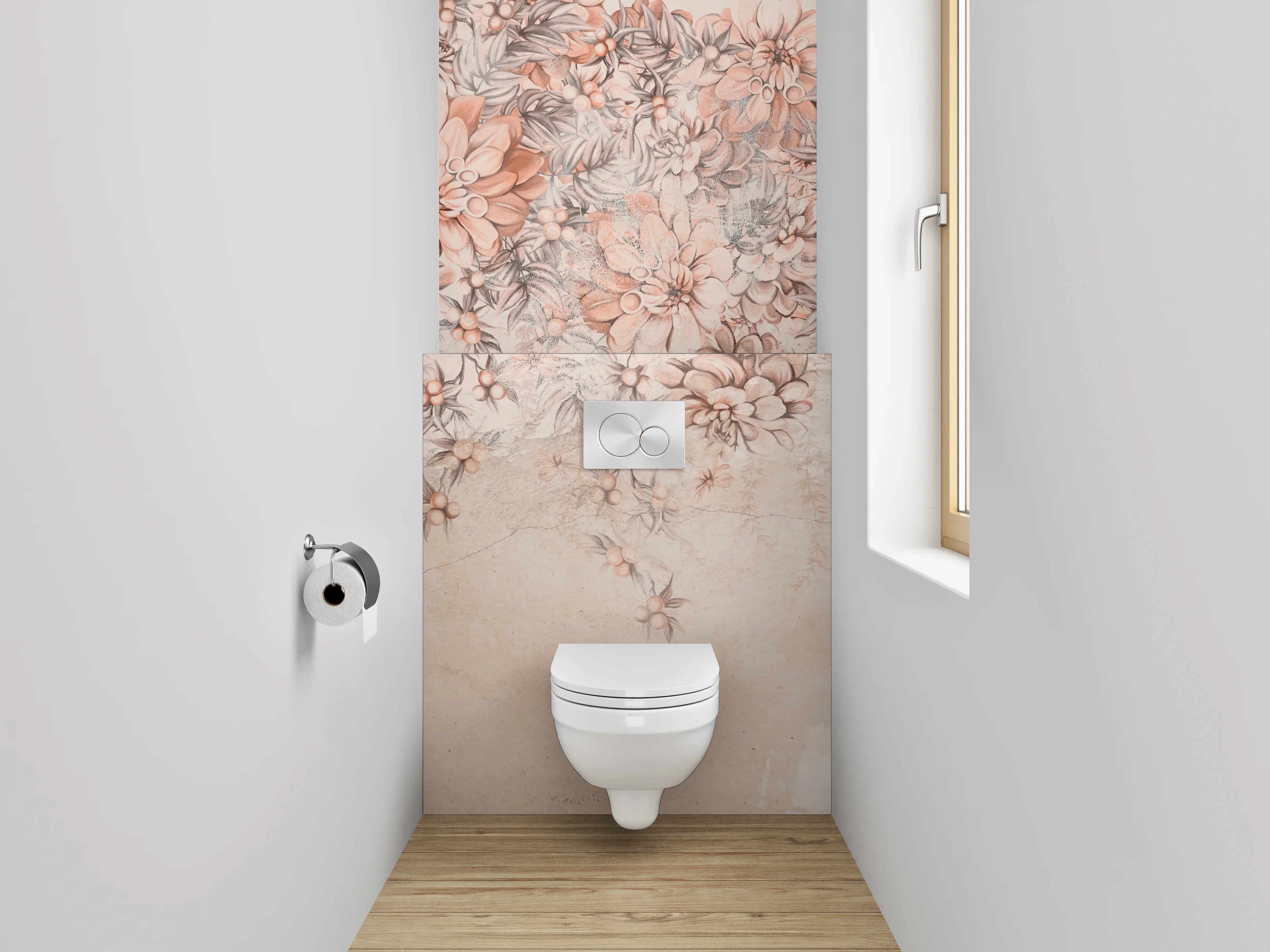WC-Rückwand - Blumiges Aquarell auf Steinoptik