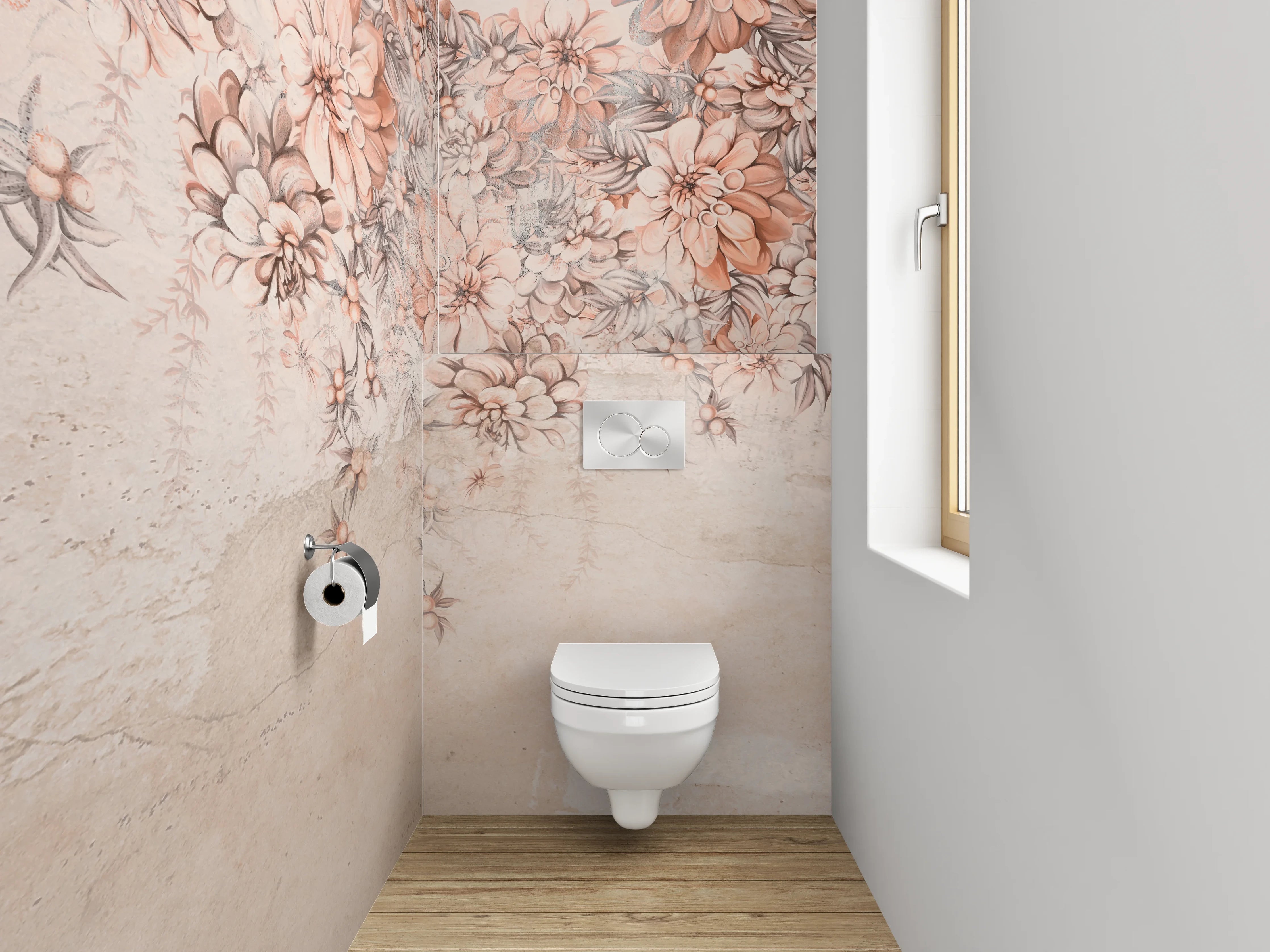 WC-Rückwand - Blumiges Aquarell auf Steinoptik