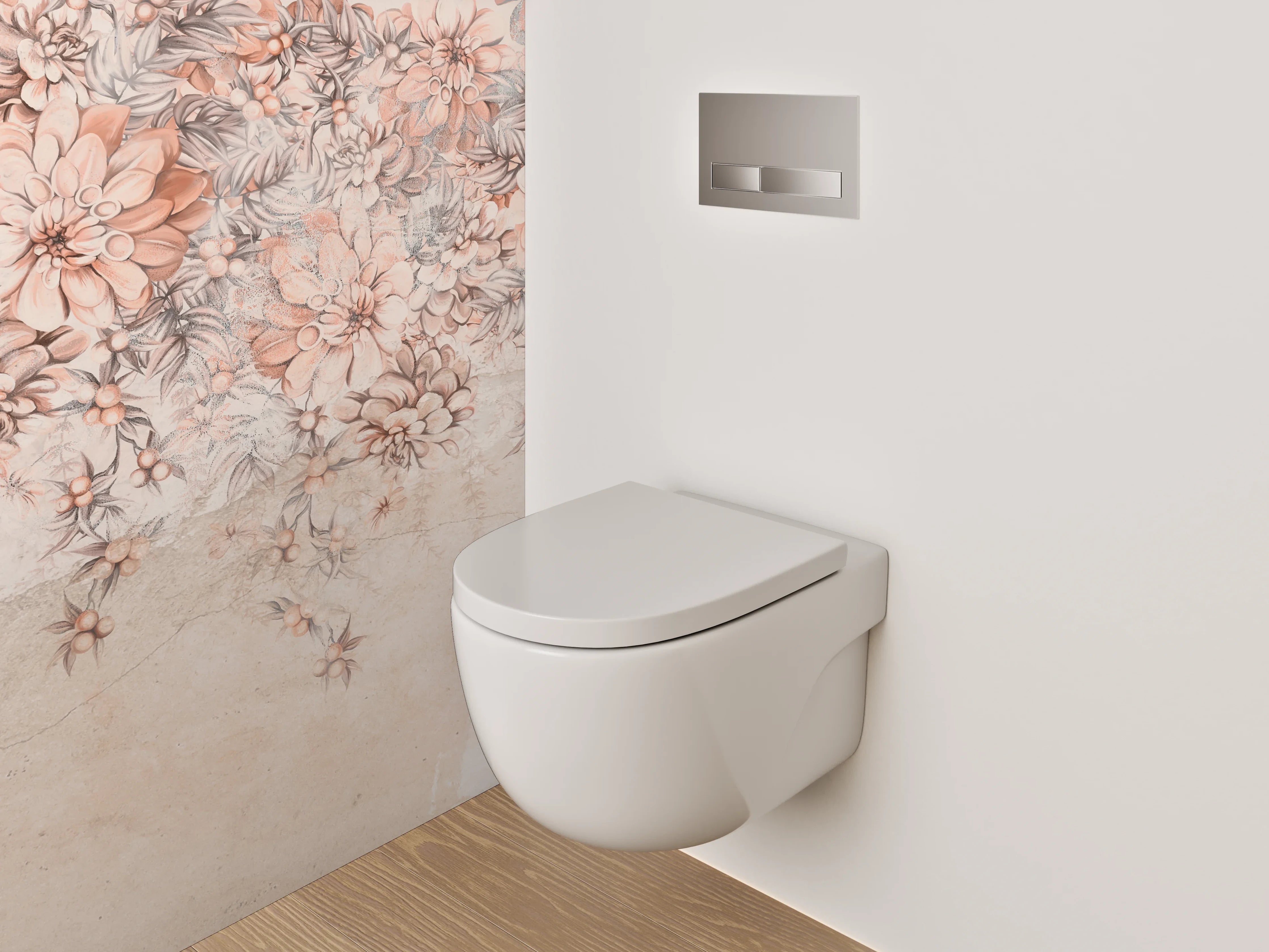 WC-Rückwand - Blumiges Aquarell auf Steinoptik