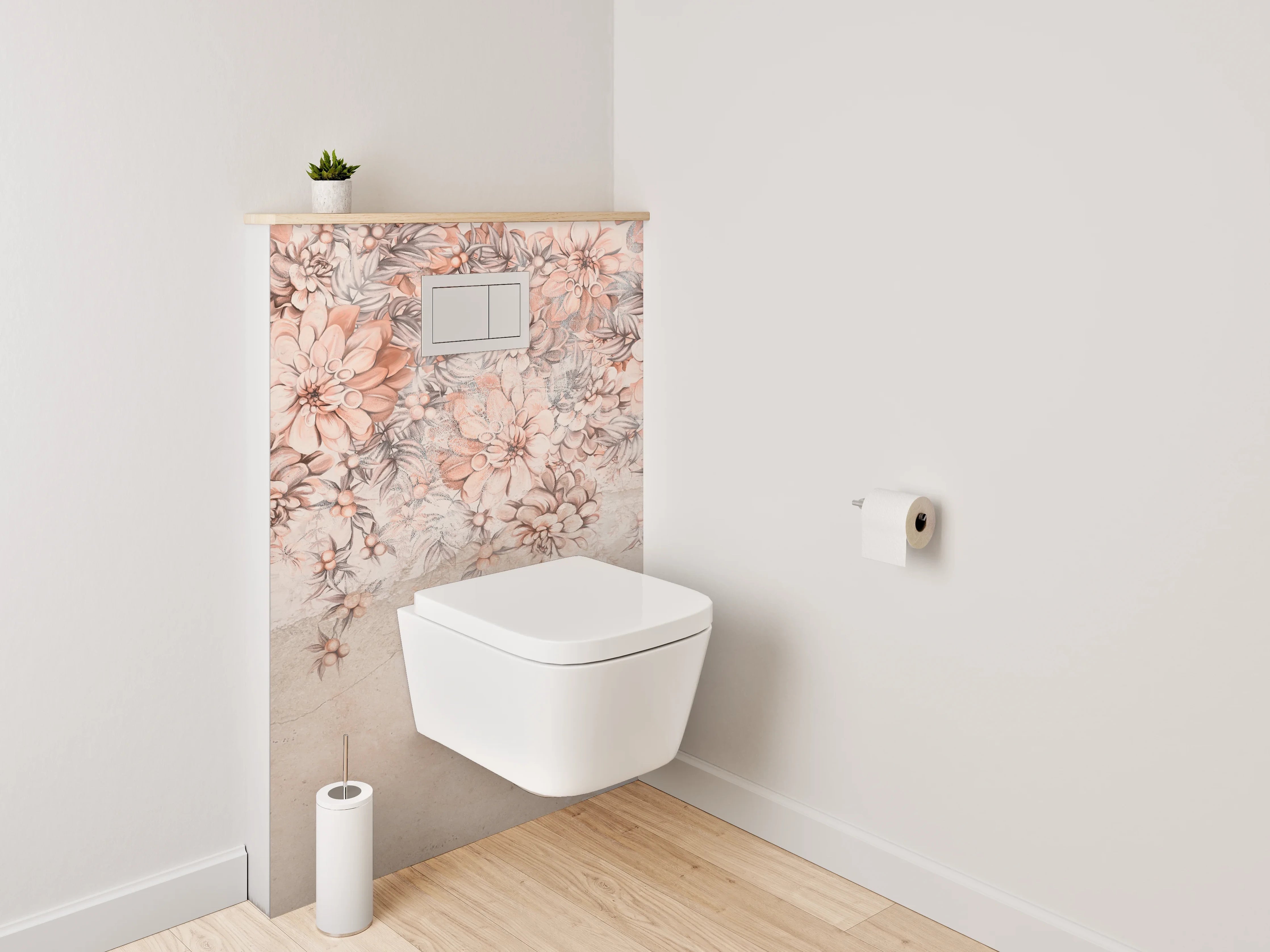 WC-Rückwand - Blumiges Aquarell auf Steinoptik
