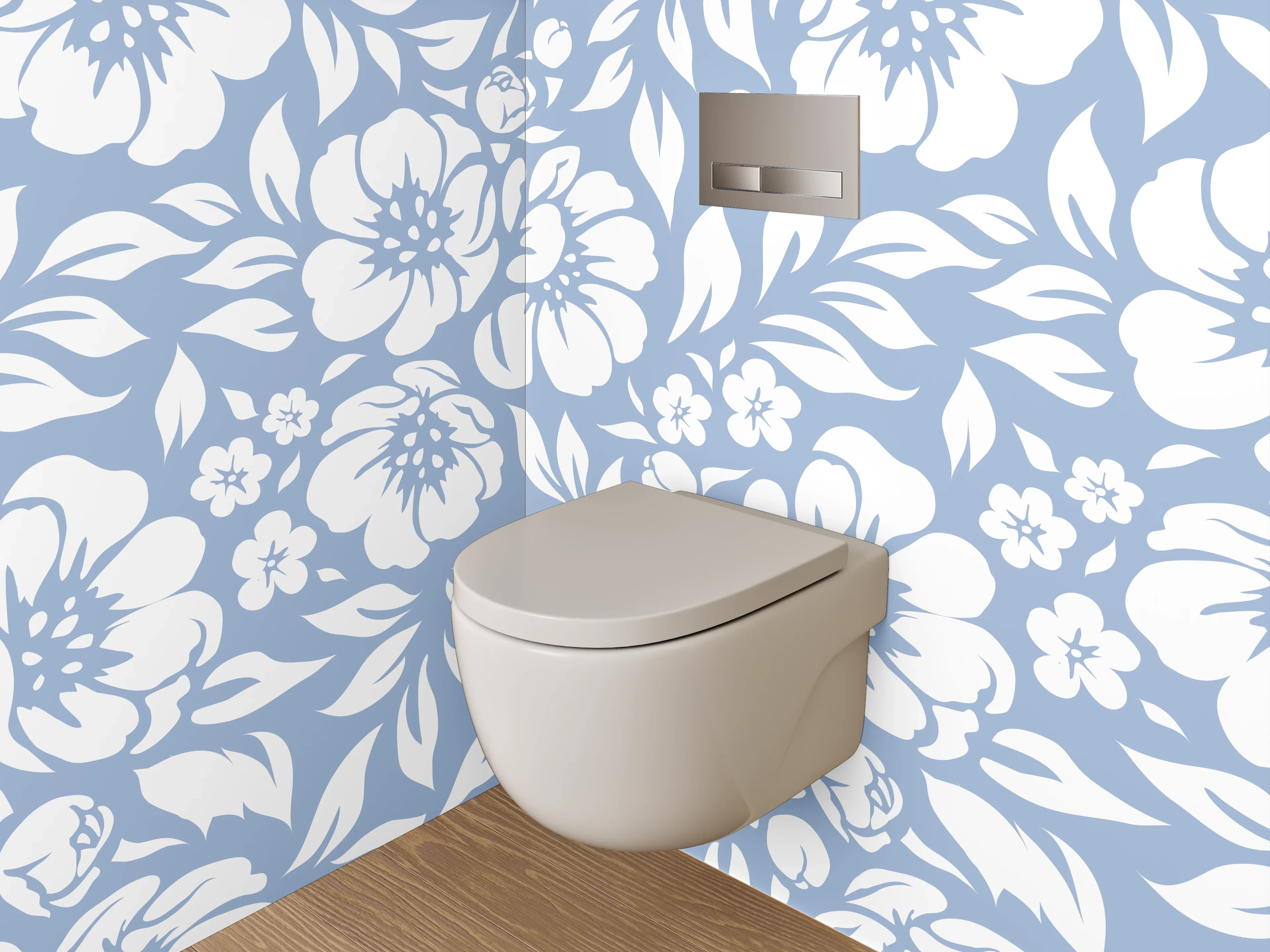WC-Rückwand - Blumiges Muster Blau-Weiß Floral