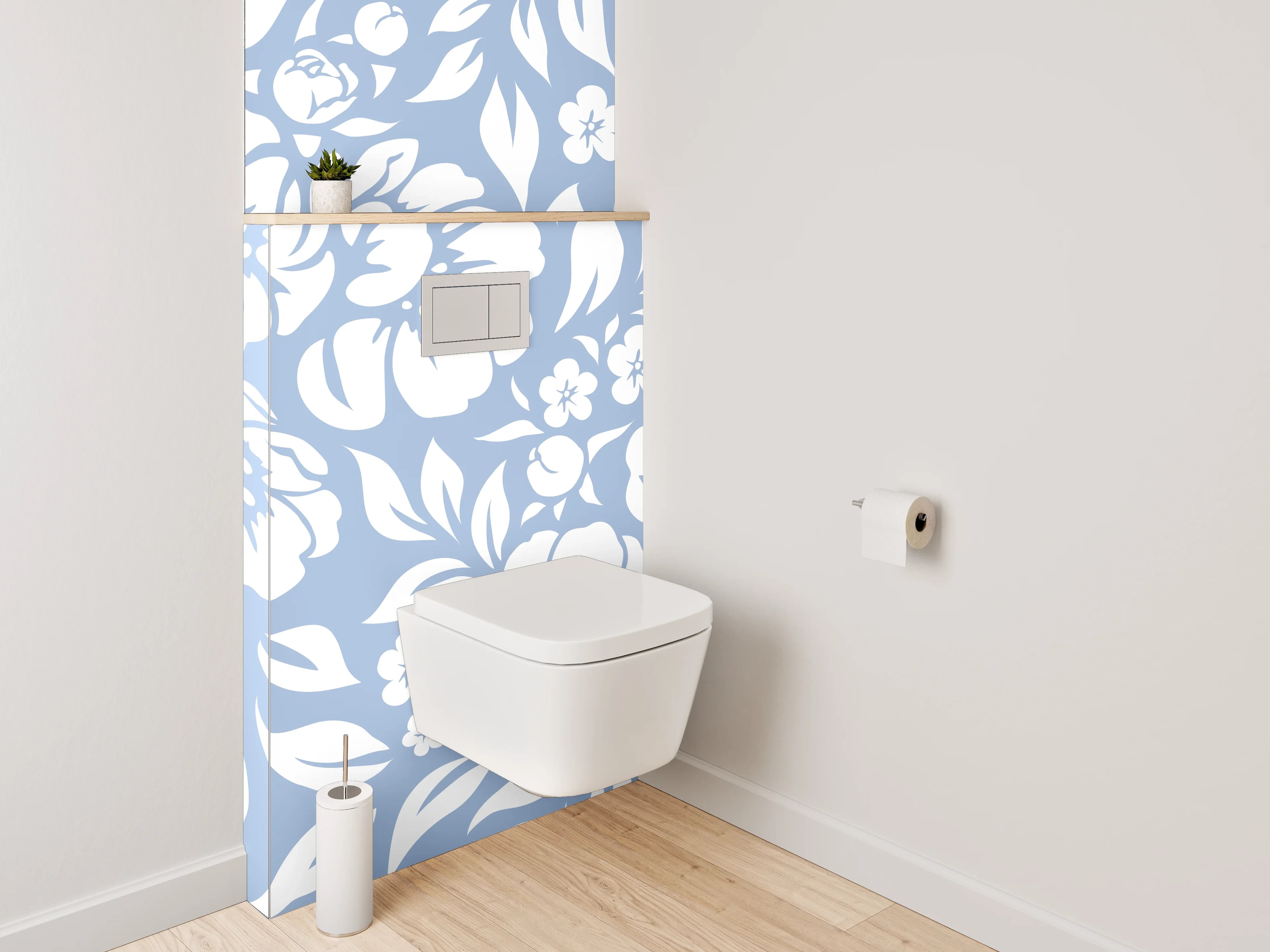 WC-Rückwand - Blumiges Muster Blau-Weiß Floral