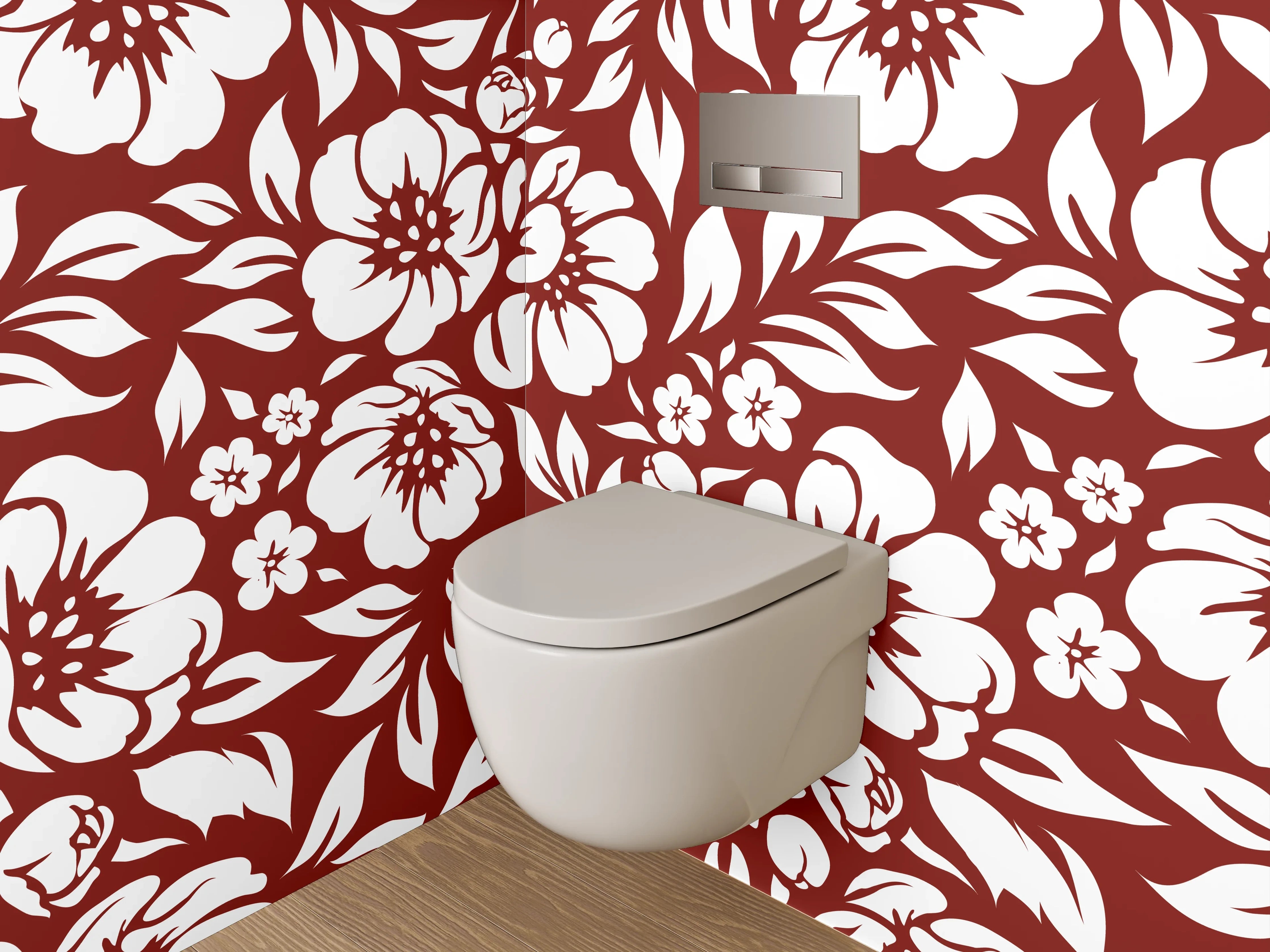 WC-Rückwand - Blumiges Ornamentmuster Rot-Weiß