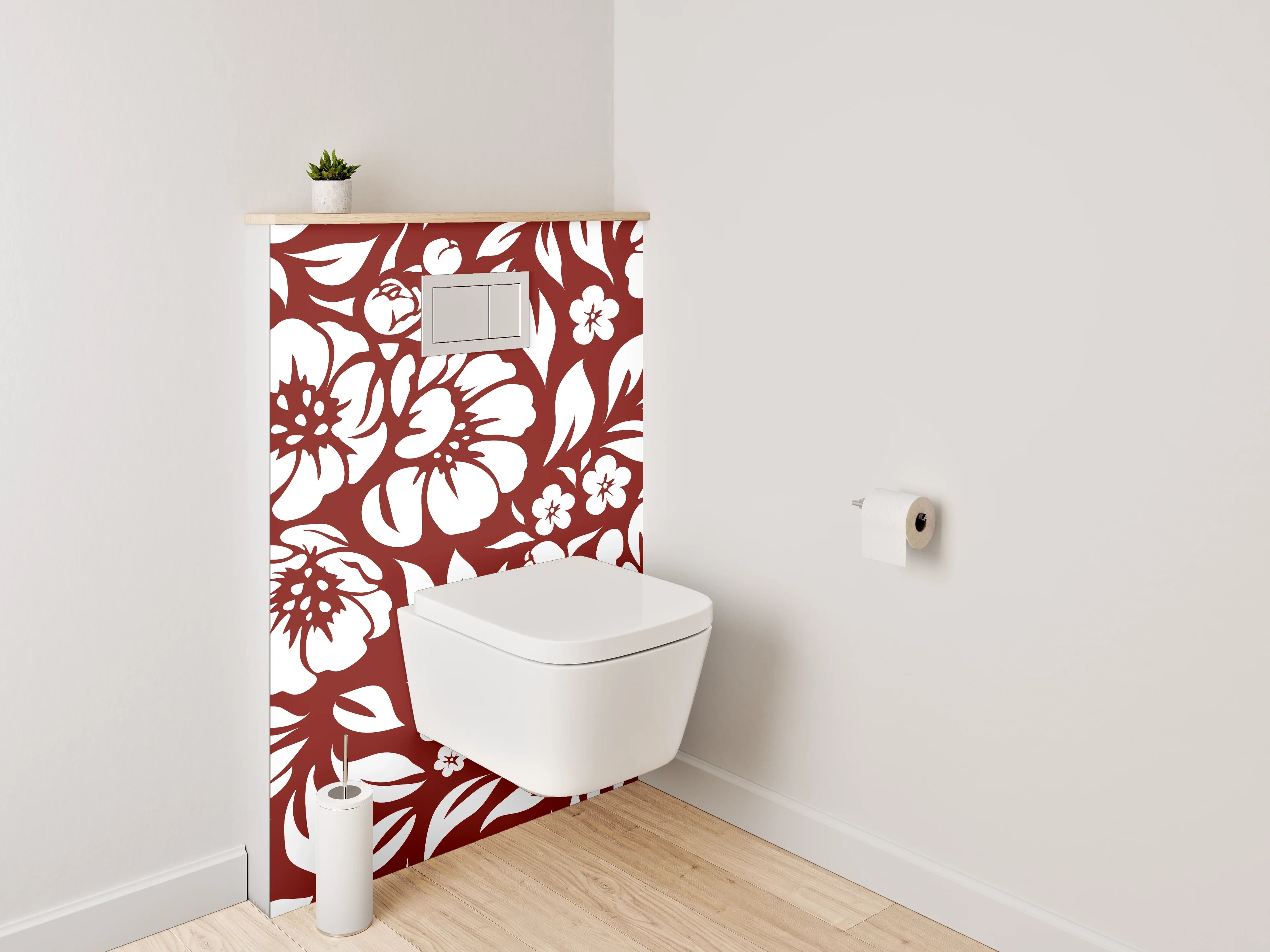 WC-Rückwand - Blumiges Ornamentmuster Rot-Weiß