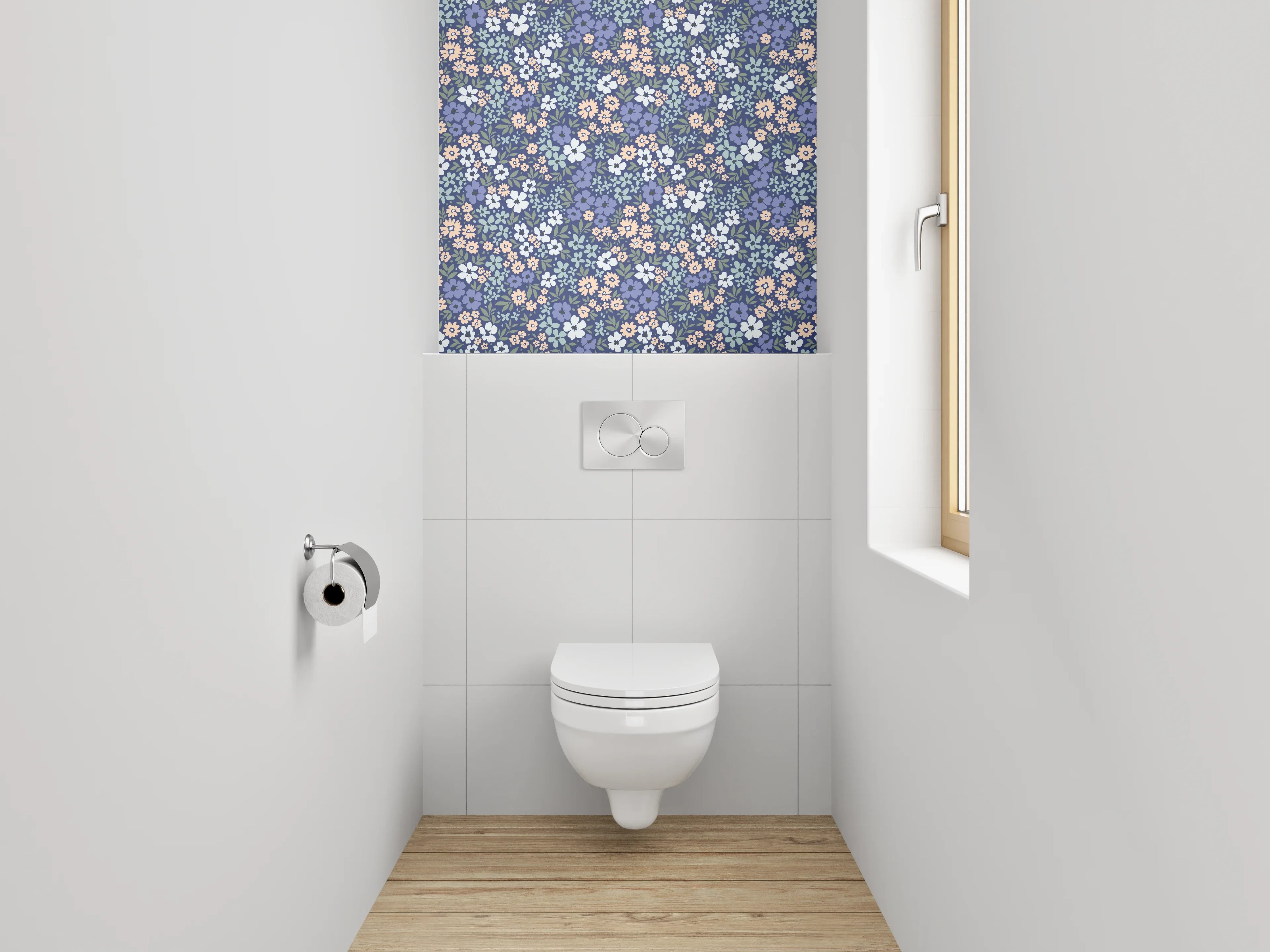 WC-Rückwand - Blumiges Vintage-Blumenmuster Blau Rosa