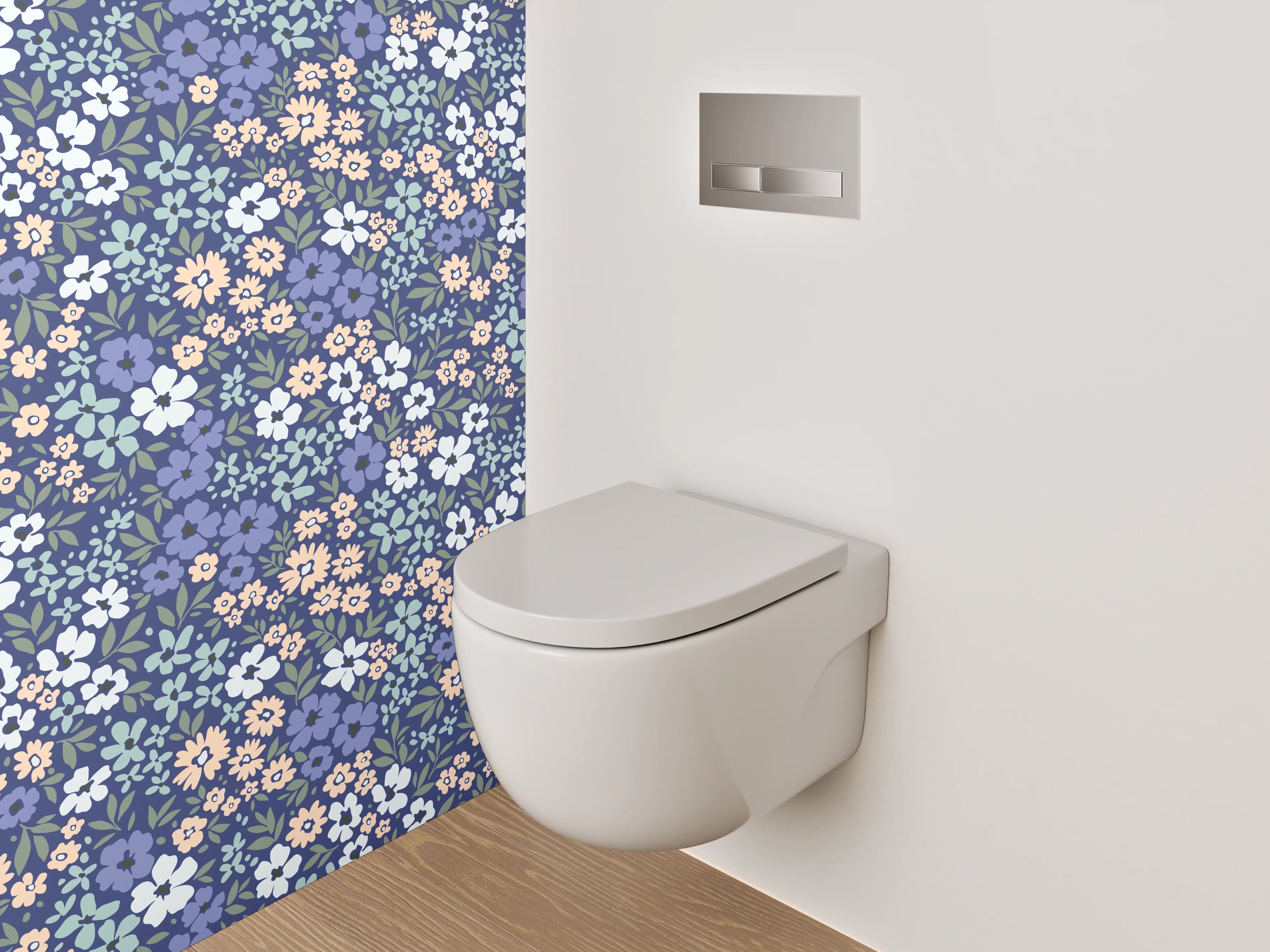 WC-Rückwand - Blumiges Vintage-Blumenmuster Blau Rosa