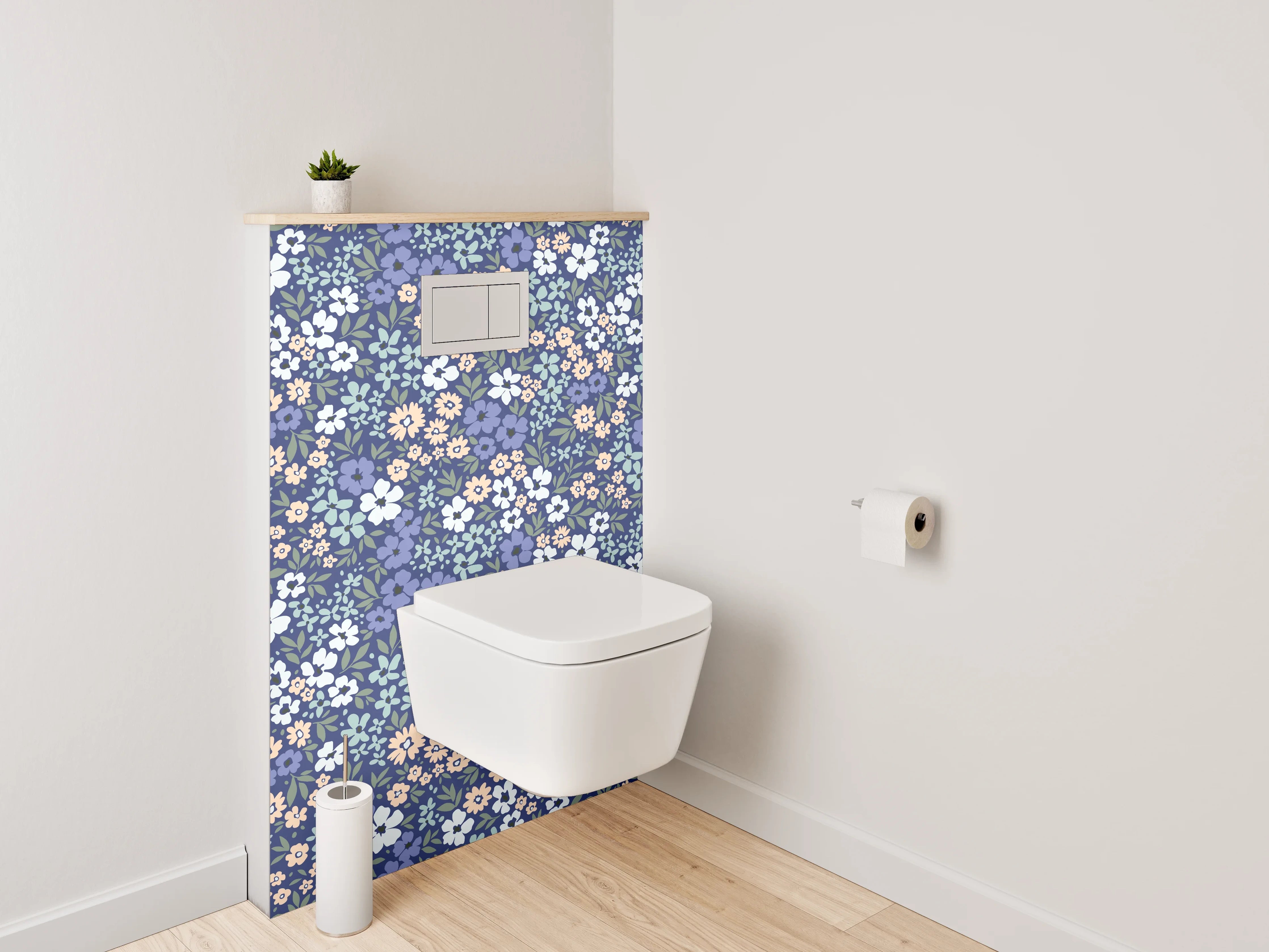 WC-Rückwand - Blumiges Vintage-Blumenmuster Blau Rosa