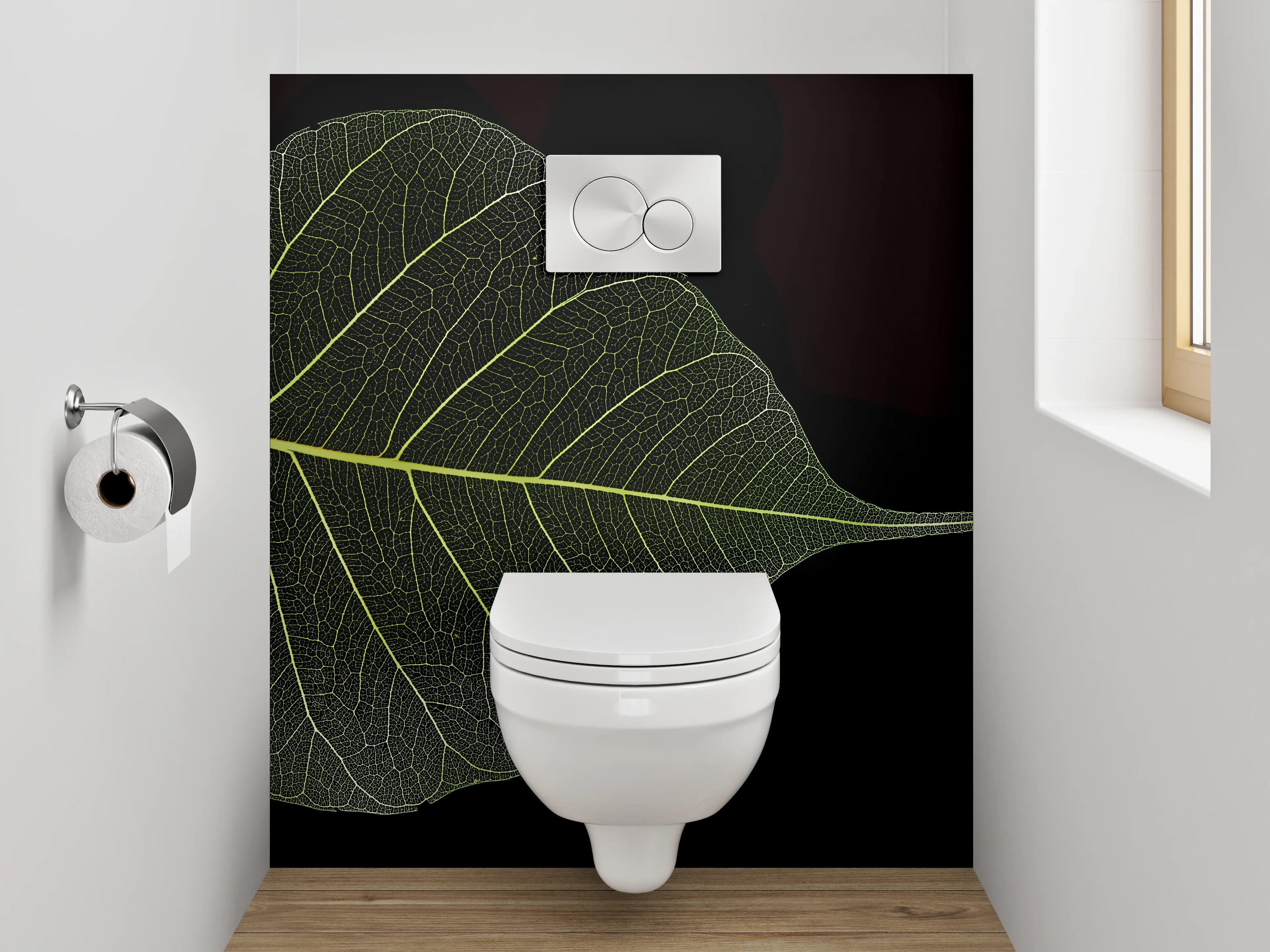 WC-Rückwand - Bodhi Blatt Skelett auf Schwarz