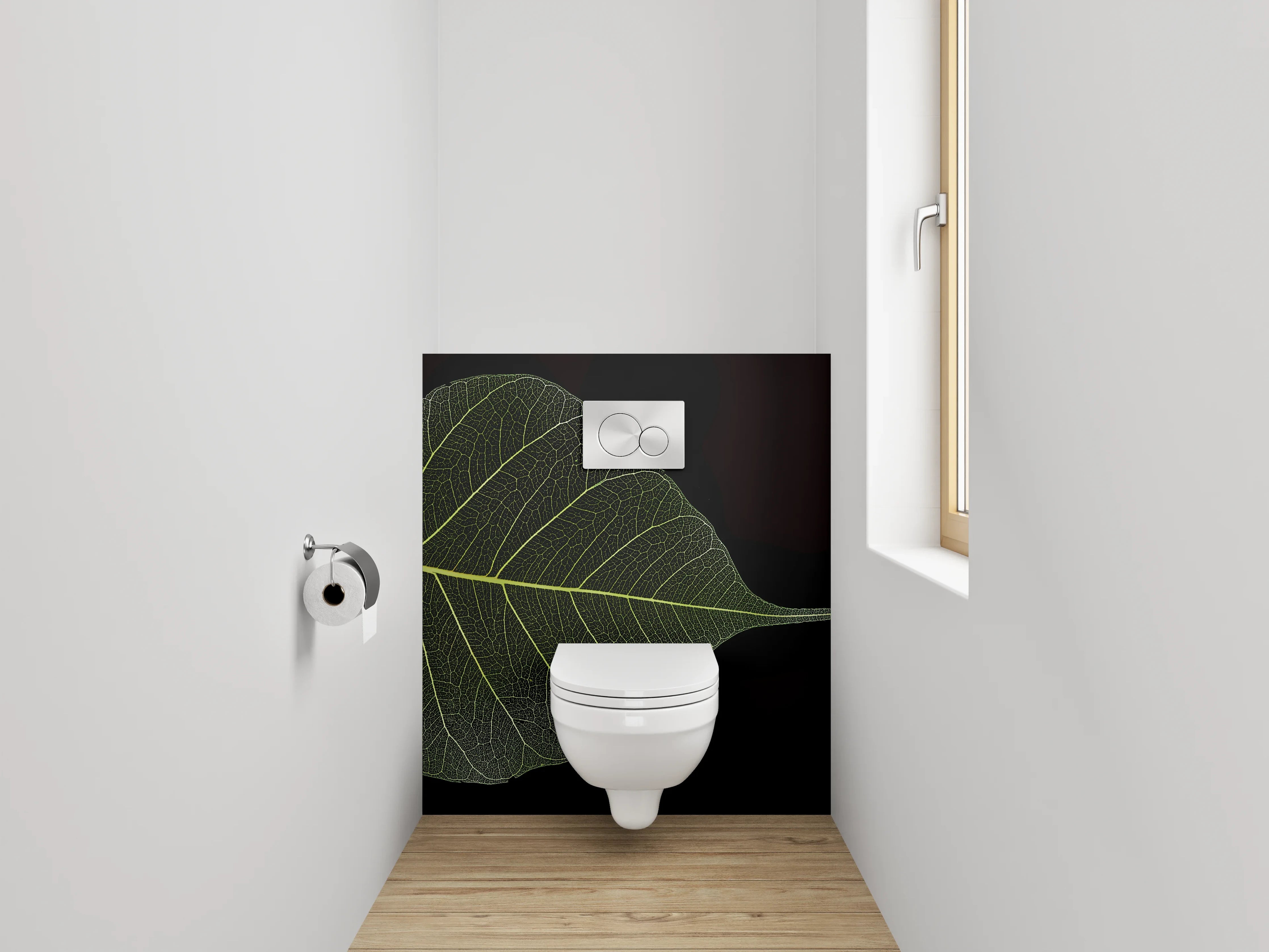 WC-Rückwand - Bodhi Blatt Skelett auf Schwarz