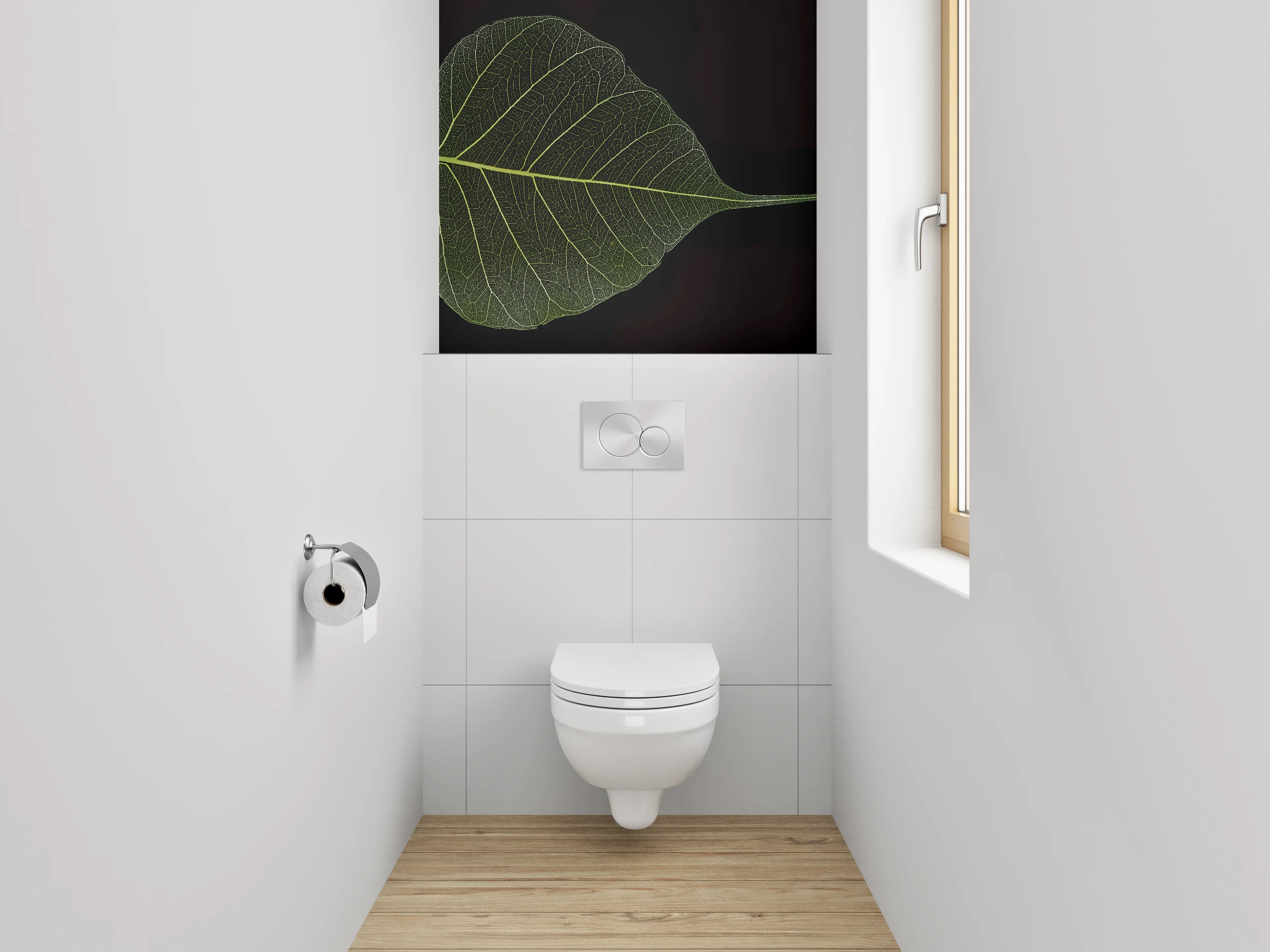 WC-Rückwand - Bodhi Blatt Skelett auf Schwarz