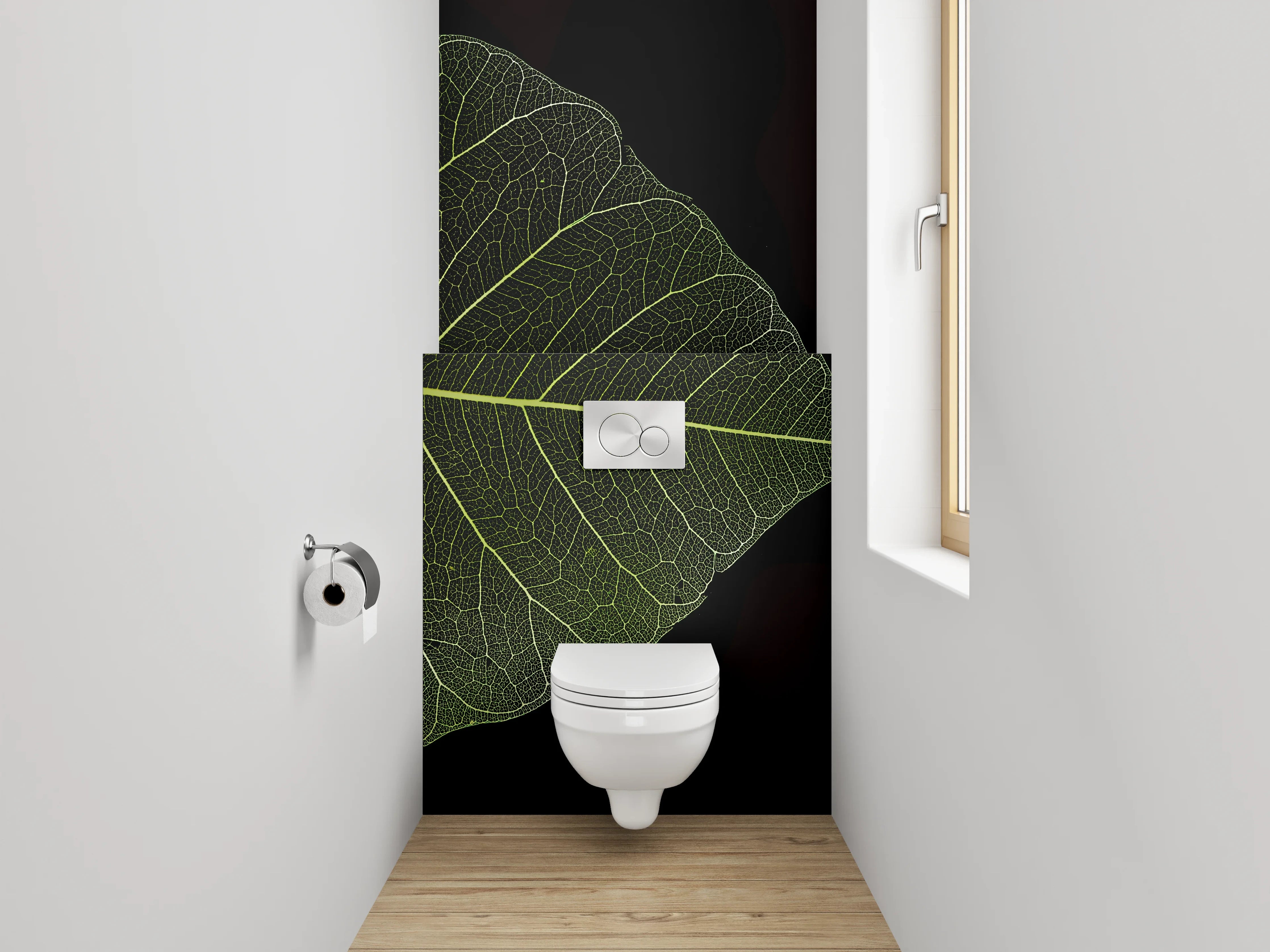 WC-Rückwand - Bodhi Blatt Skelett auf Schwarz