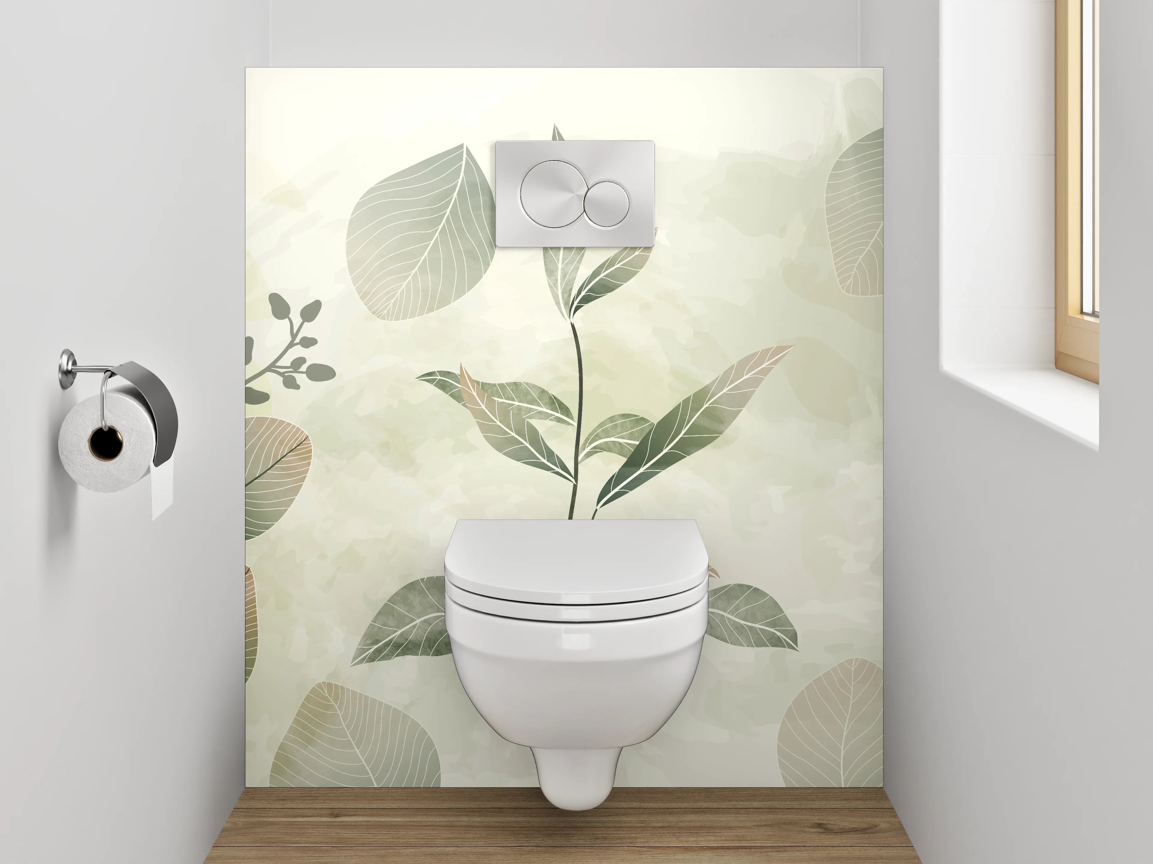 WC-Rückwand - Botanische Aquarell-Blätter auf Beige