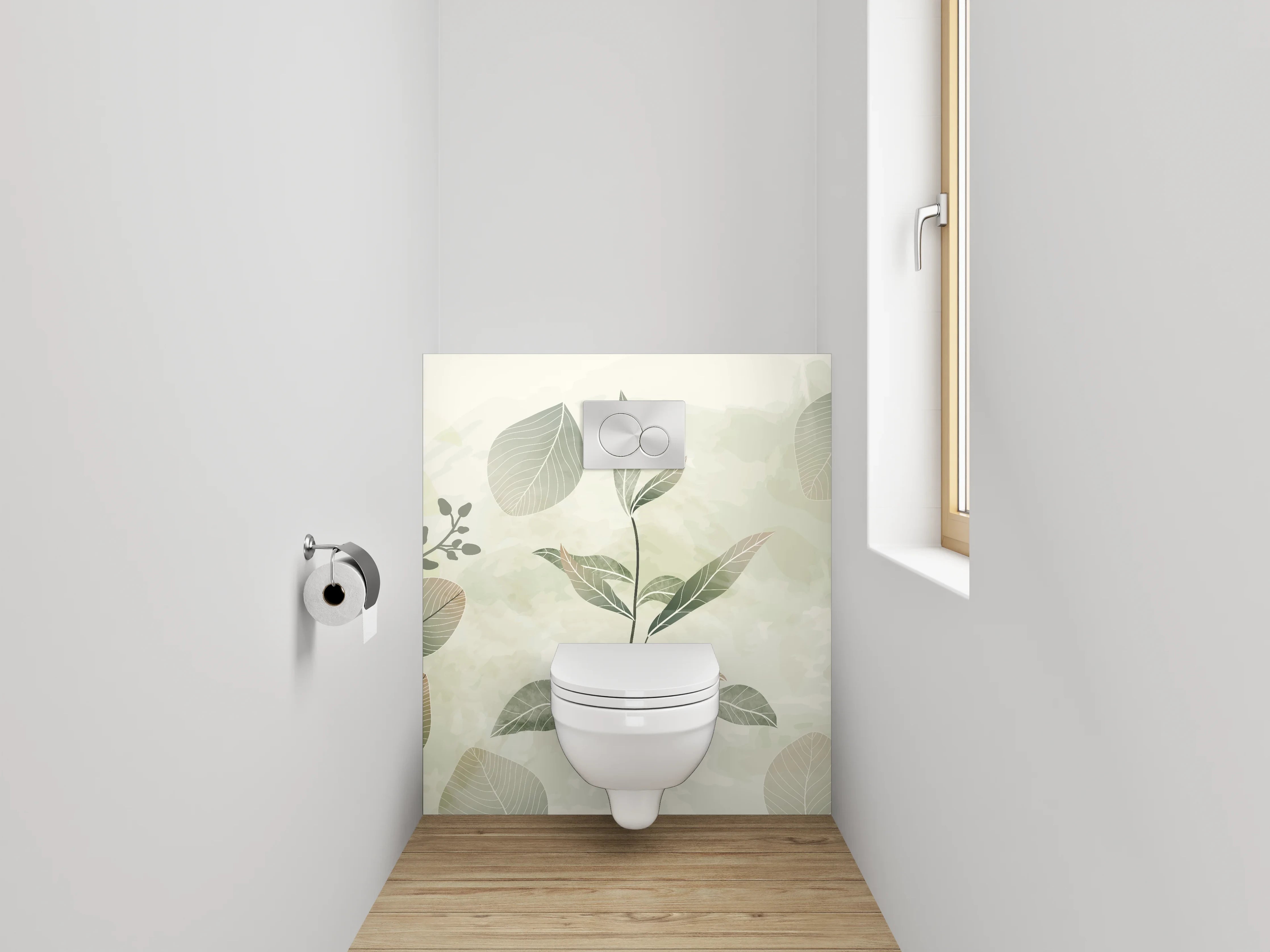 WC-Rückwand - Botanische Aquarell-Blätter auf Beige