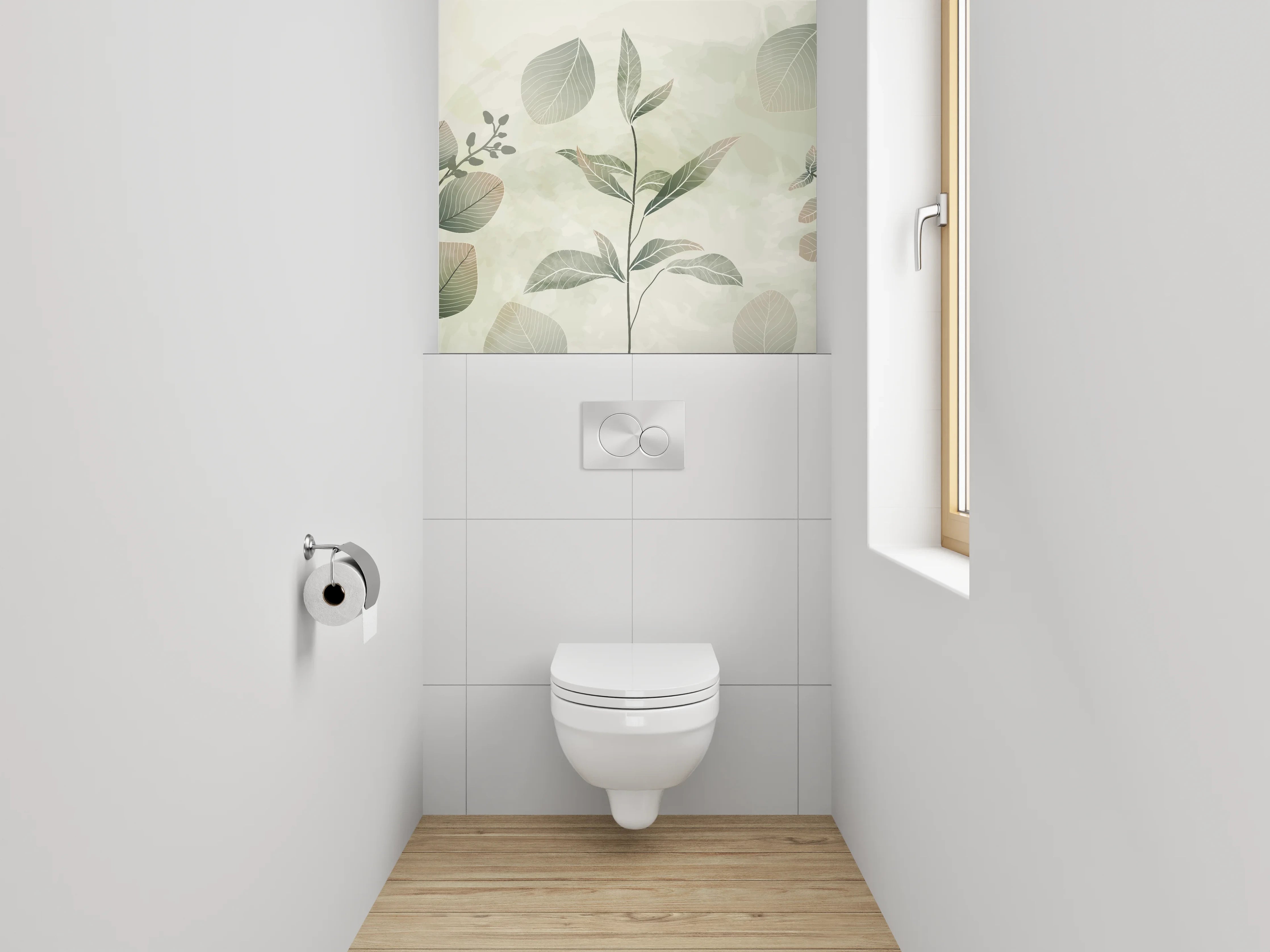 WC-Rückwand - Botanische Aquarell-Blätter auf Beige