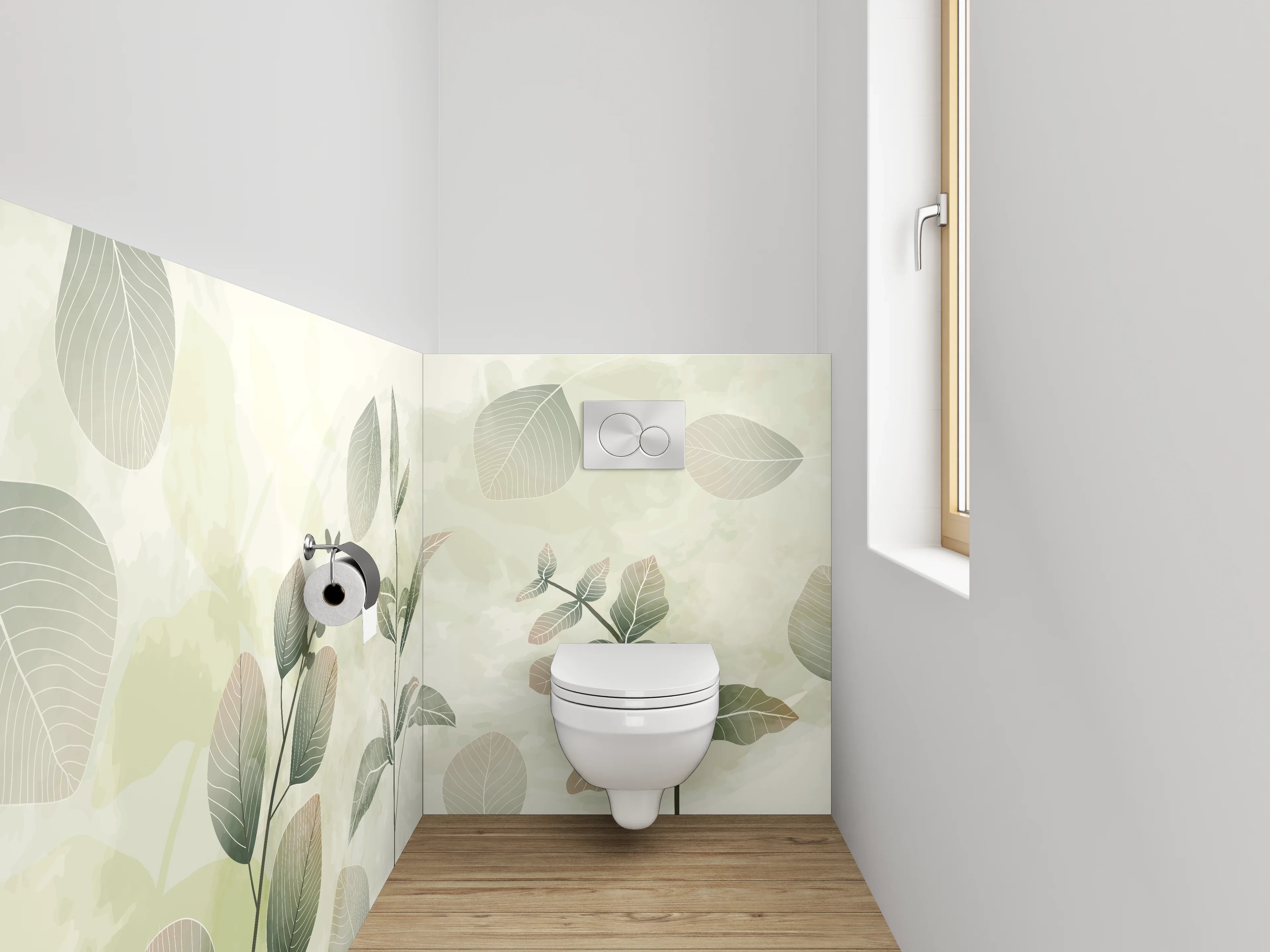WC-Rückwand - Botanische Aquarell-Blätter auf Beige
