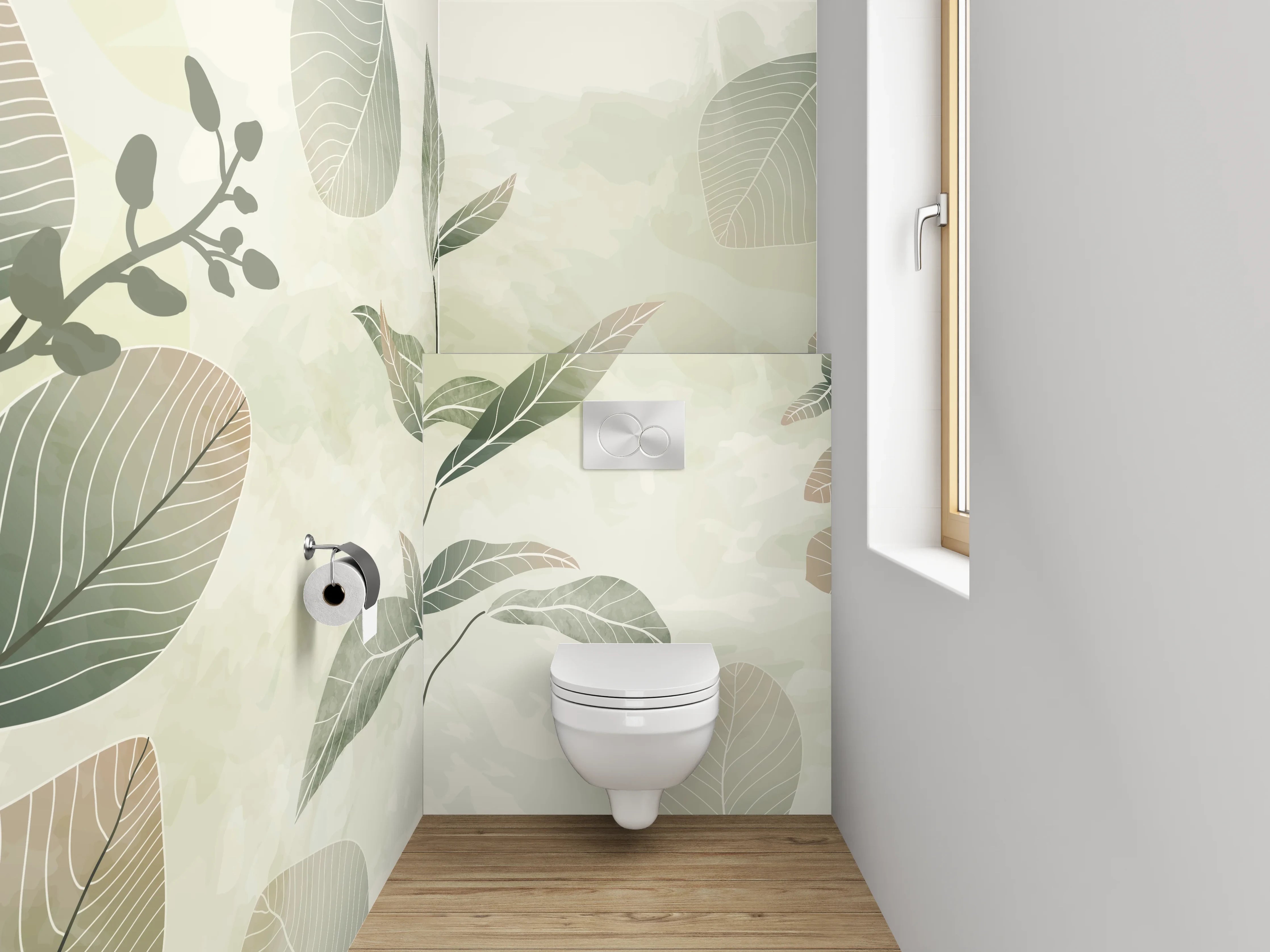 WC-Rückwand - Botanische Aquarell-Blätter auf Beige