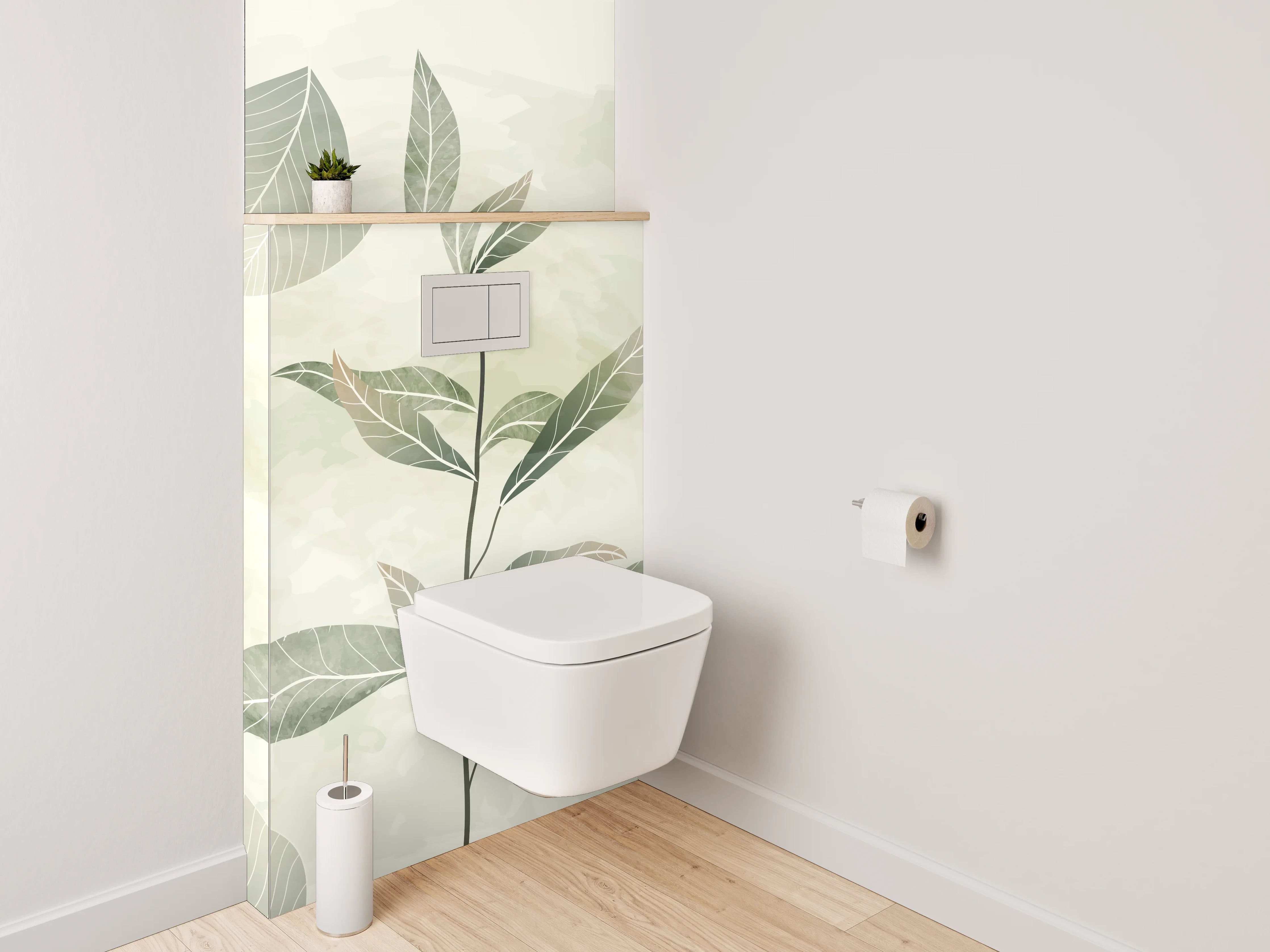 WC-Rückwand - Botanische Aquarell-Blätter auf Beige