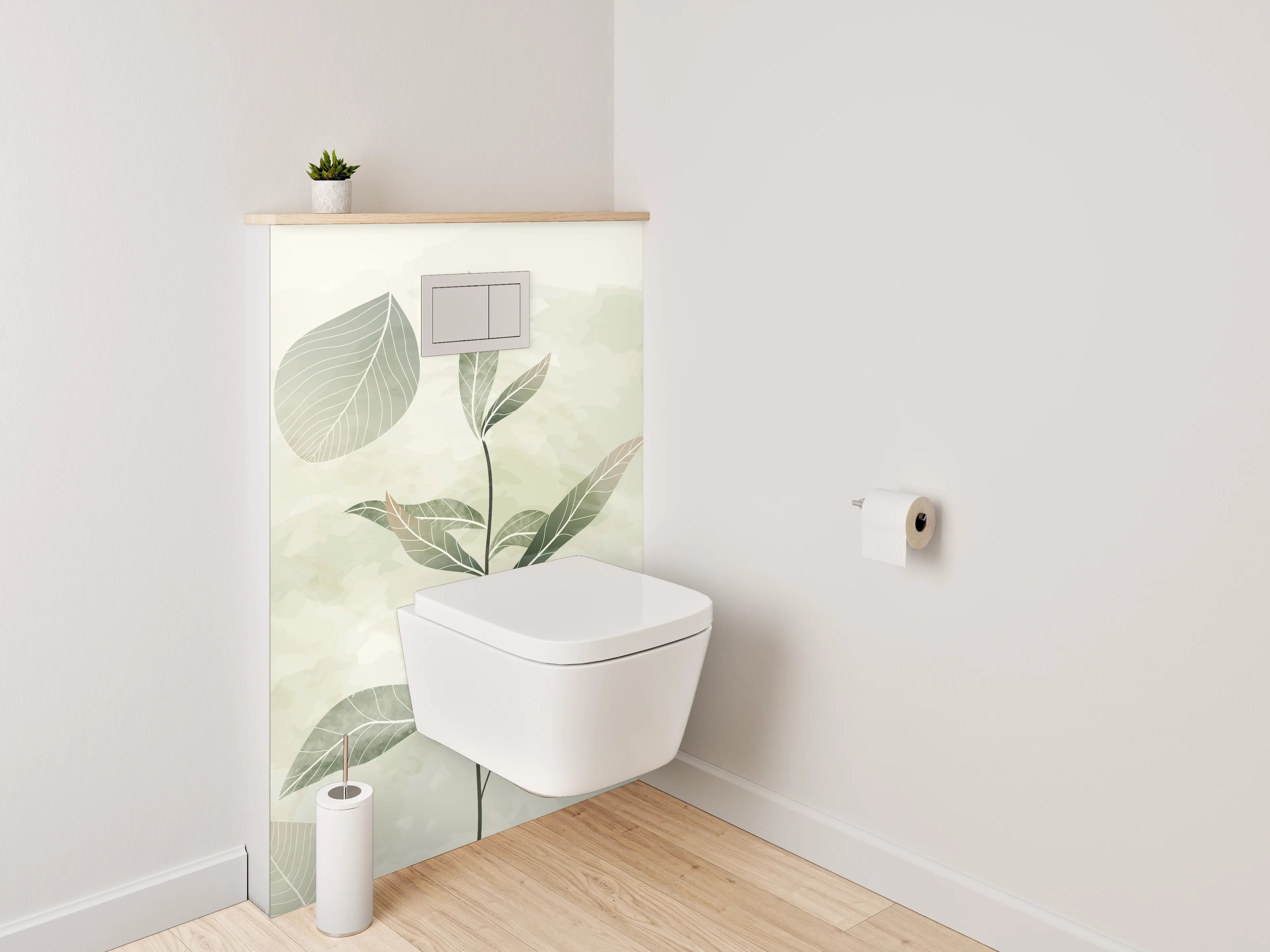 WC-Rückwand - Botanische Aquarell-Blätter auf Beige