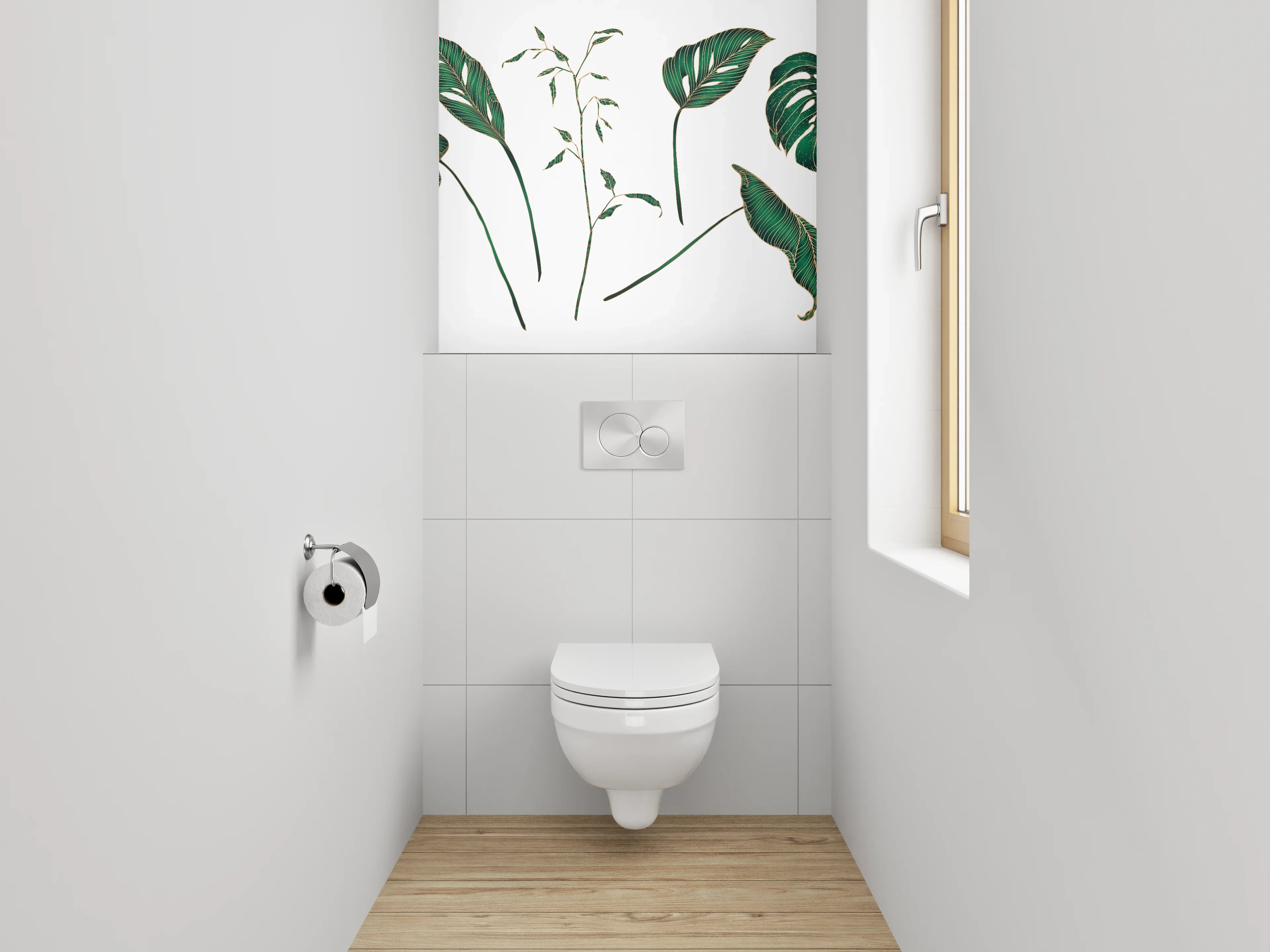WC-Rückwand - Botanische Blätter Illustration tropisch grün