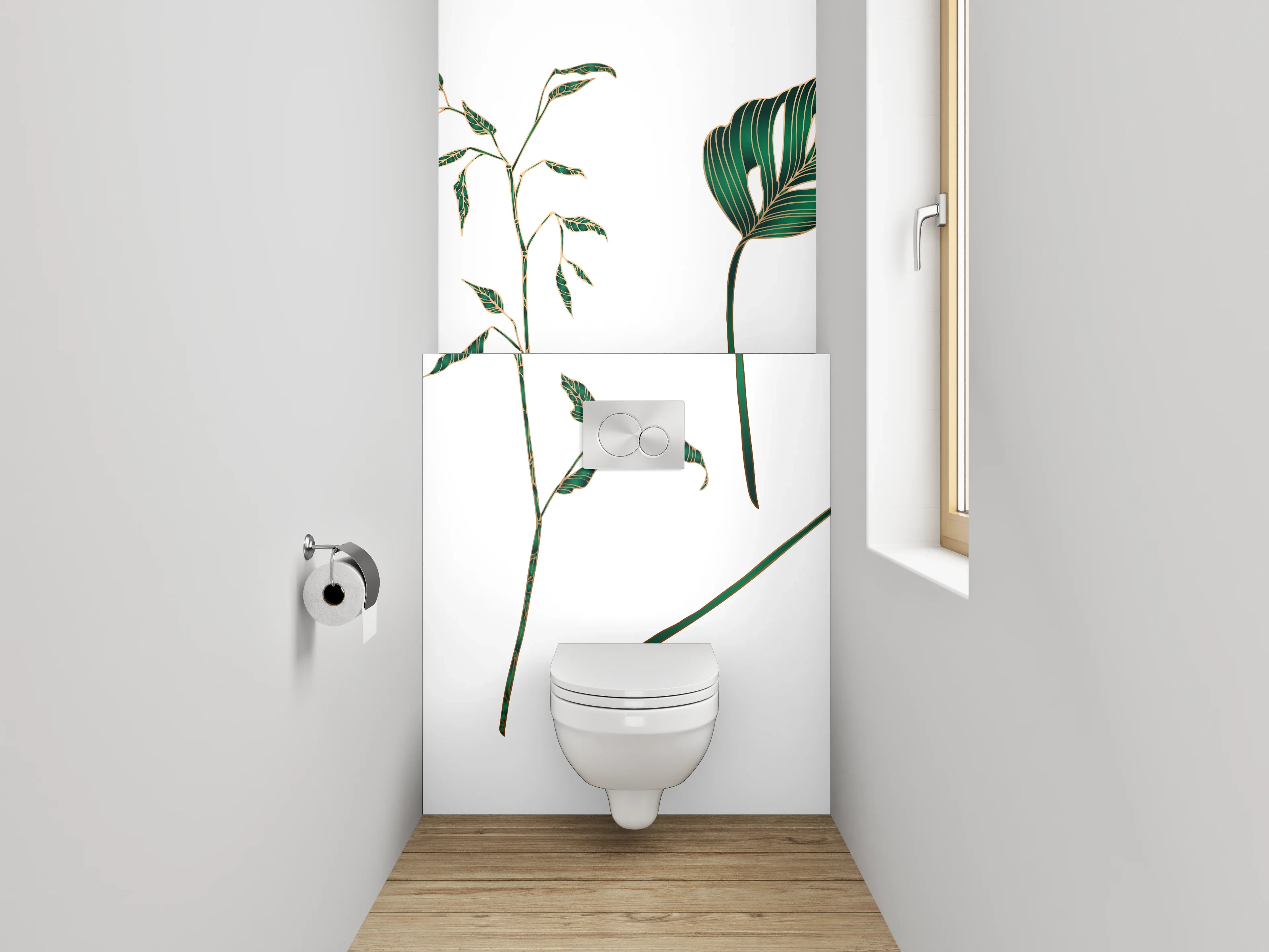WC-Rückwand - Botanische Blätter Illustration tropisch grün