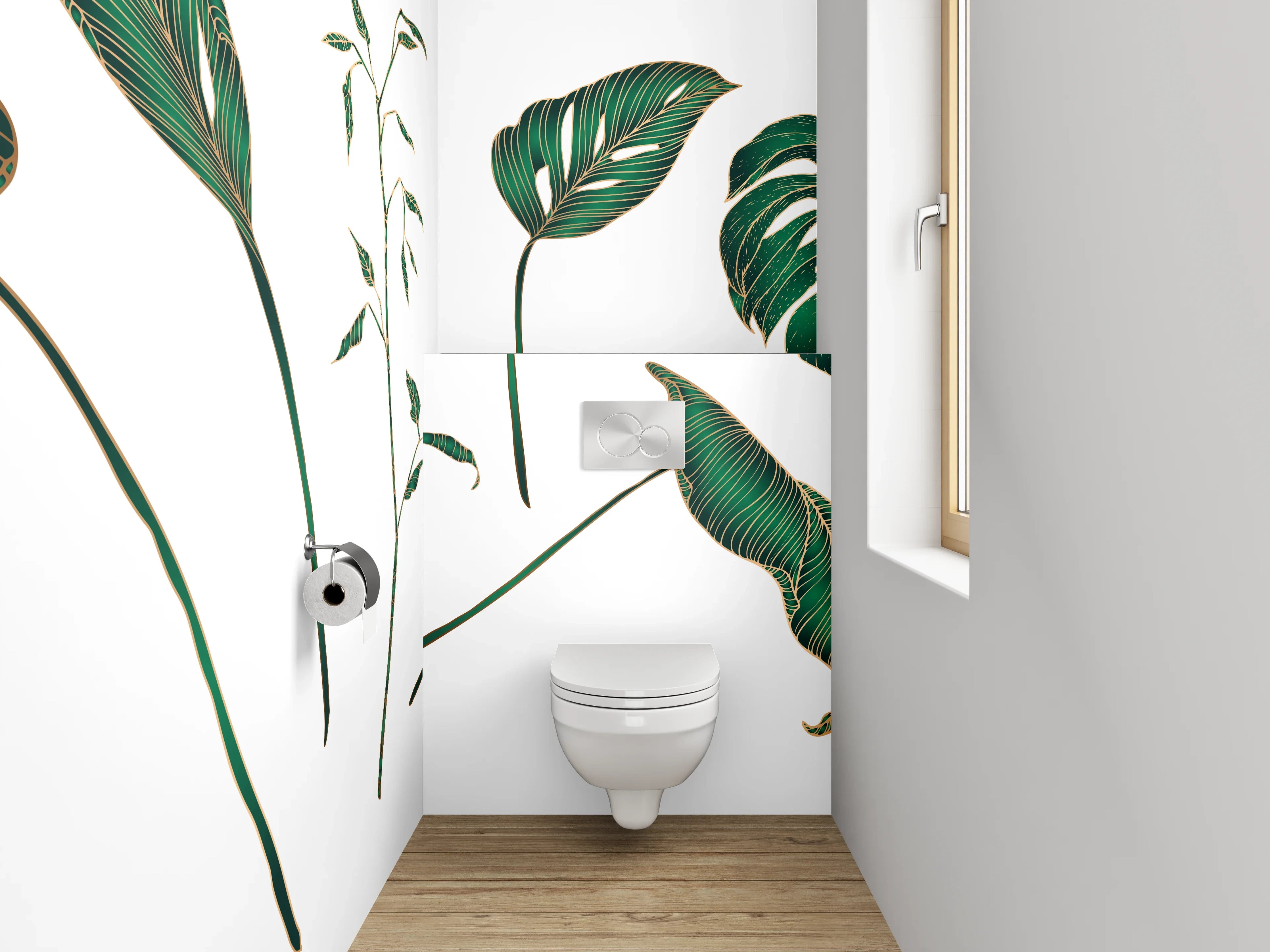 WC-Rückwand - Botanische Blätter Illustration tropisch grün