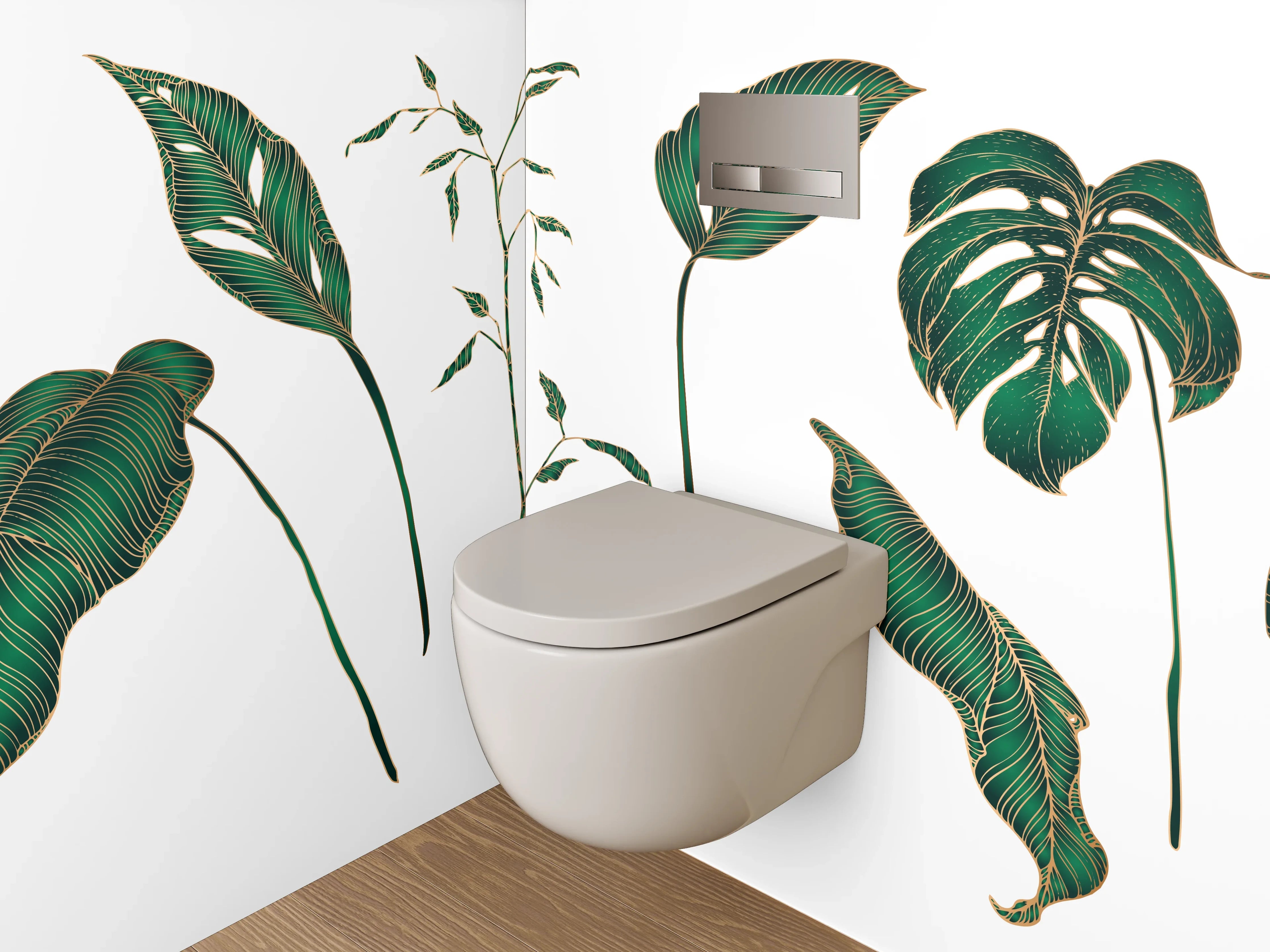 WC-Rückwand - Botanische Blätter Illustration tropisch grün