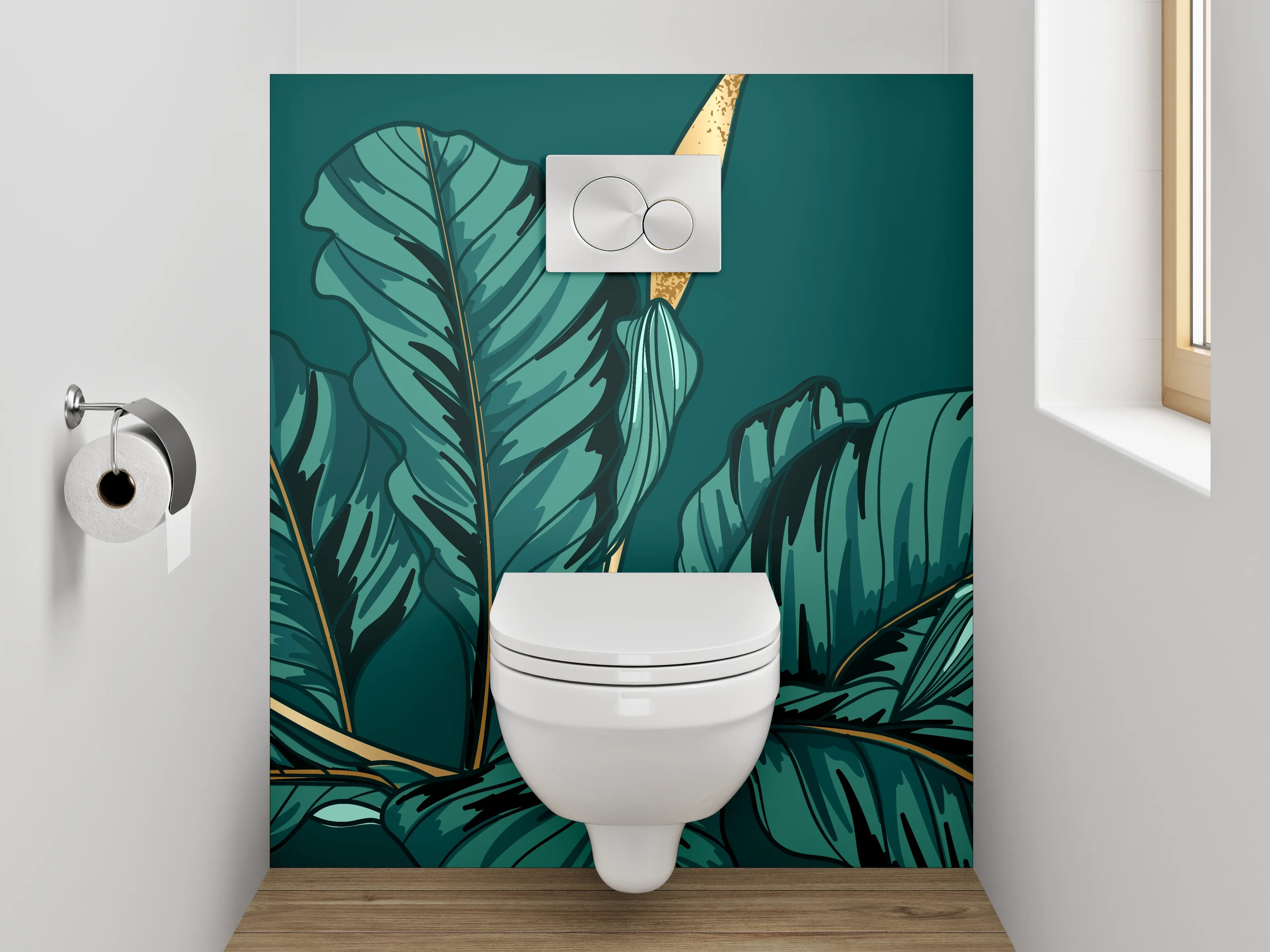 WC-Rückwand - Botanische Illustration mit goldenen Akzenten