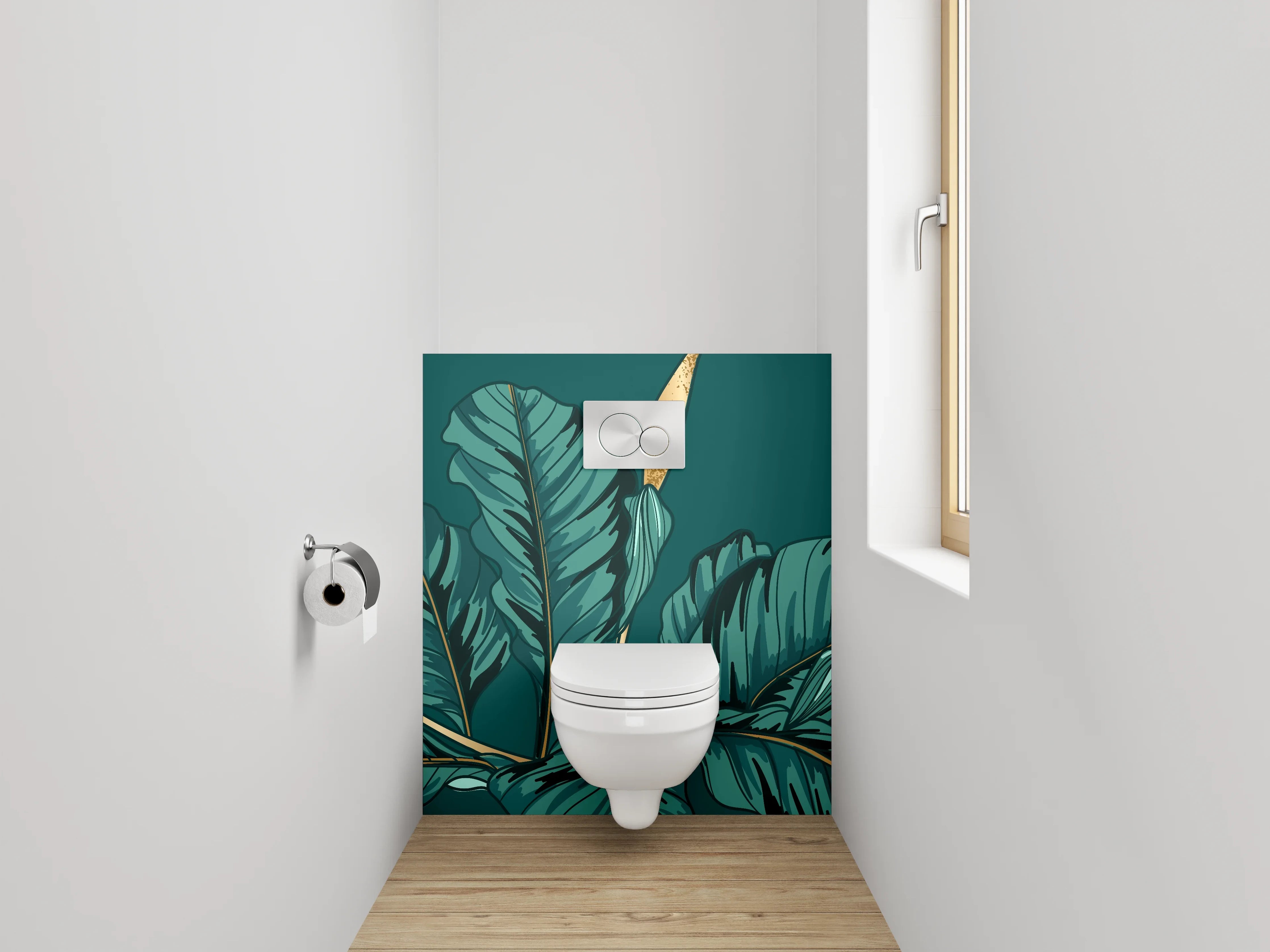 WC-Rückwand - Botanische Illustration mit goldenen Akzenten