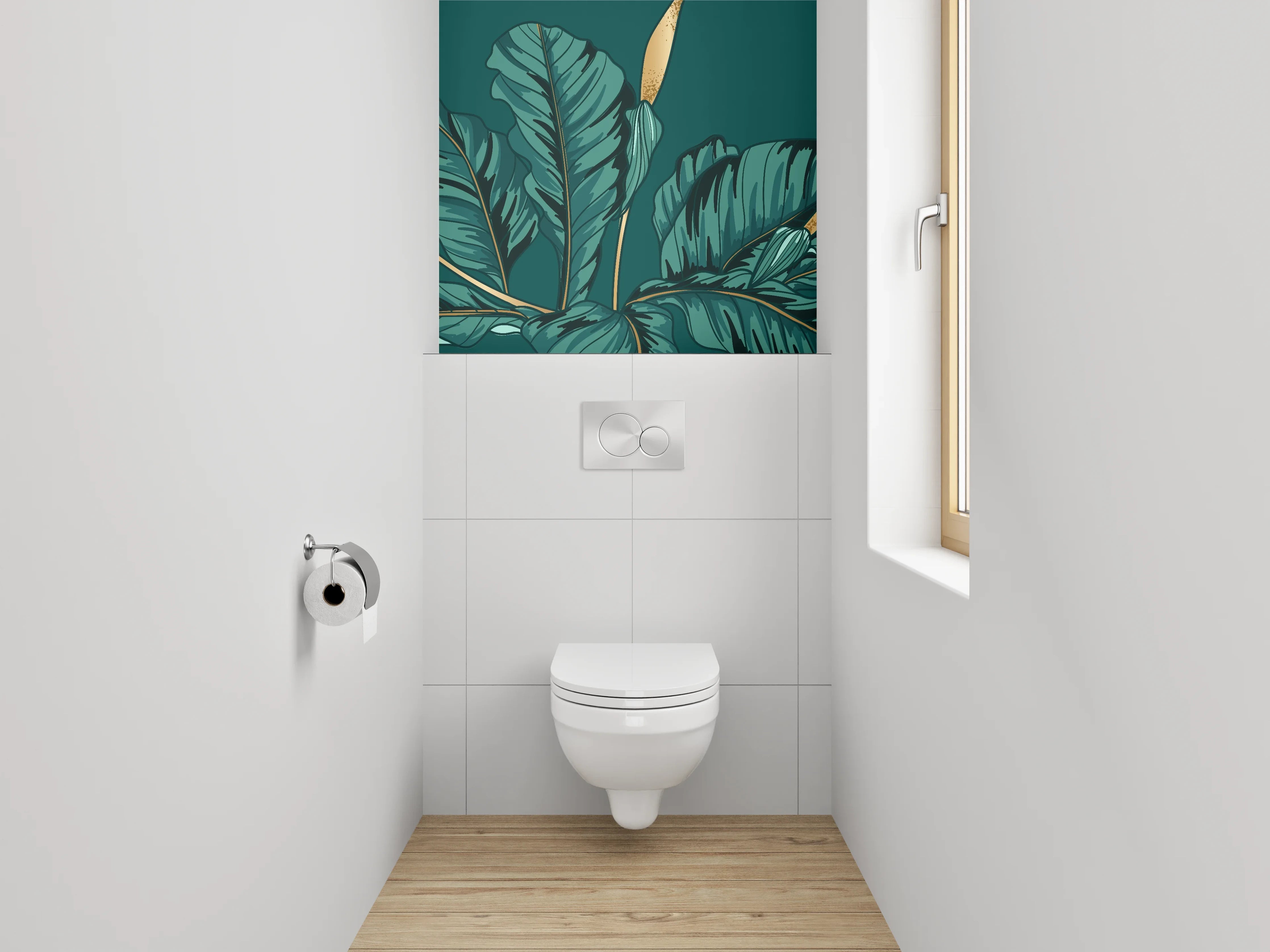 WC-Rückwand - Botanische Illustration mit goldenen Akzenten