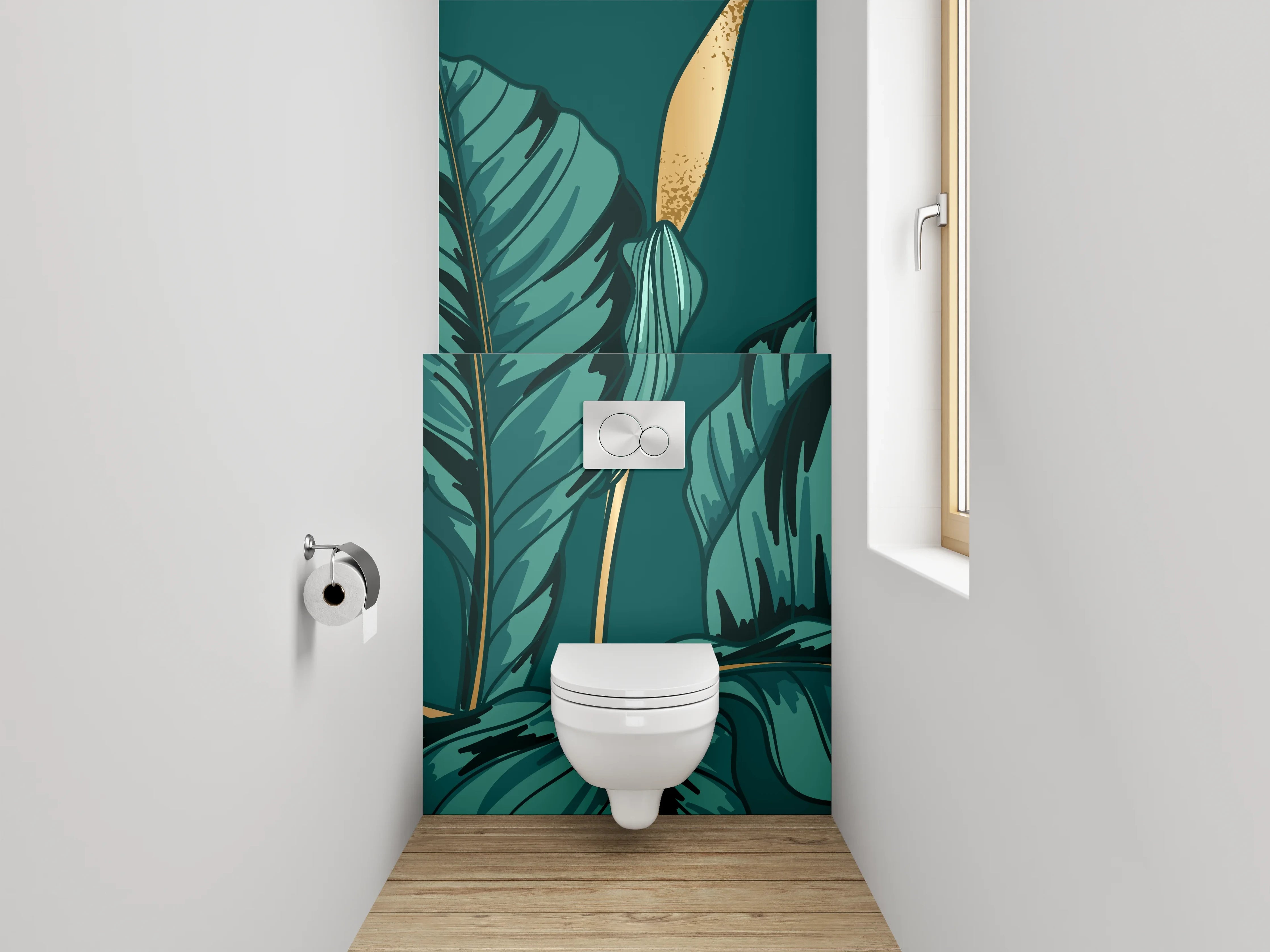 WC-Rückwand - Botanische Illustration mit goldenen Akzenten