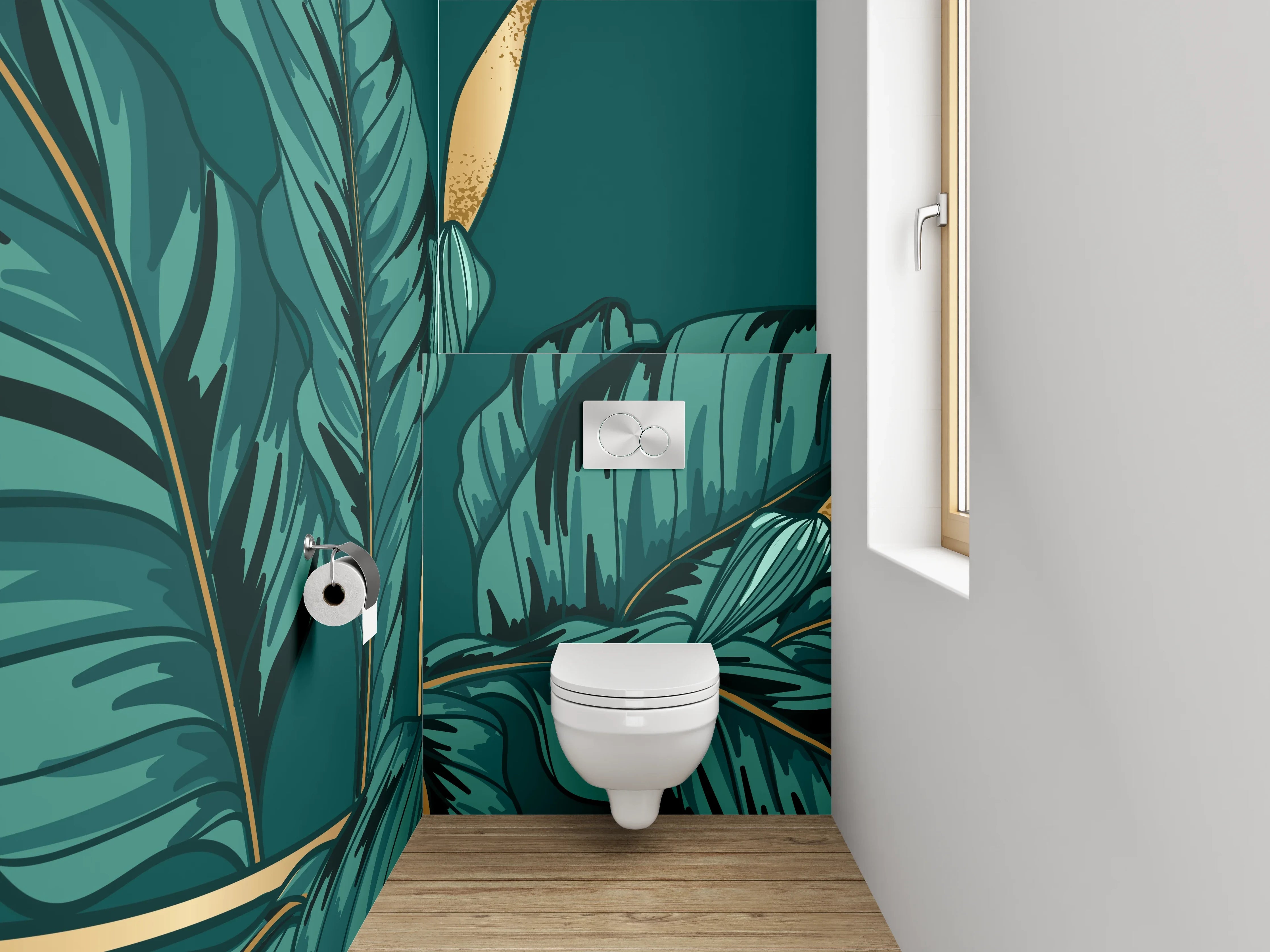 WC-Rückwand - Botanische Illustration mit goldenen Akzenten