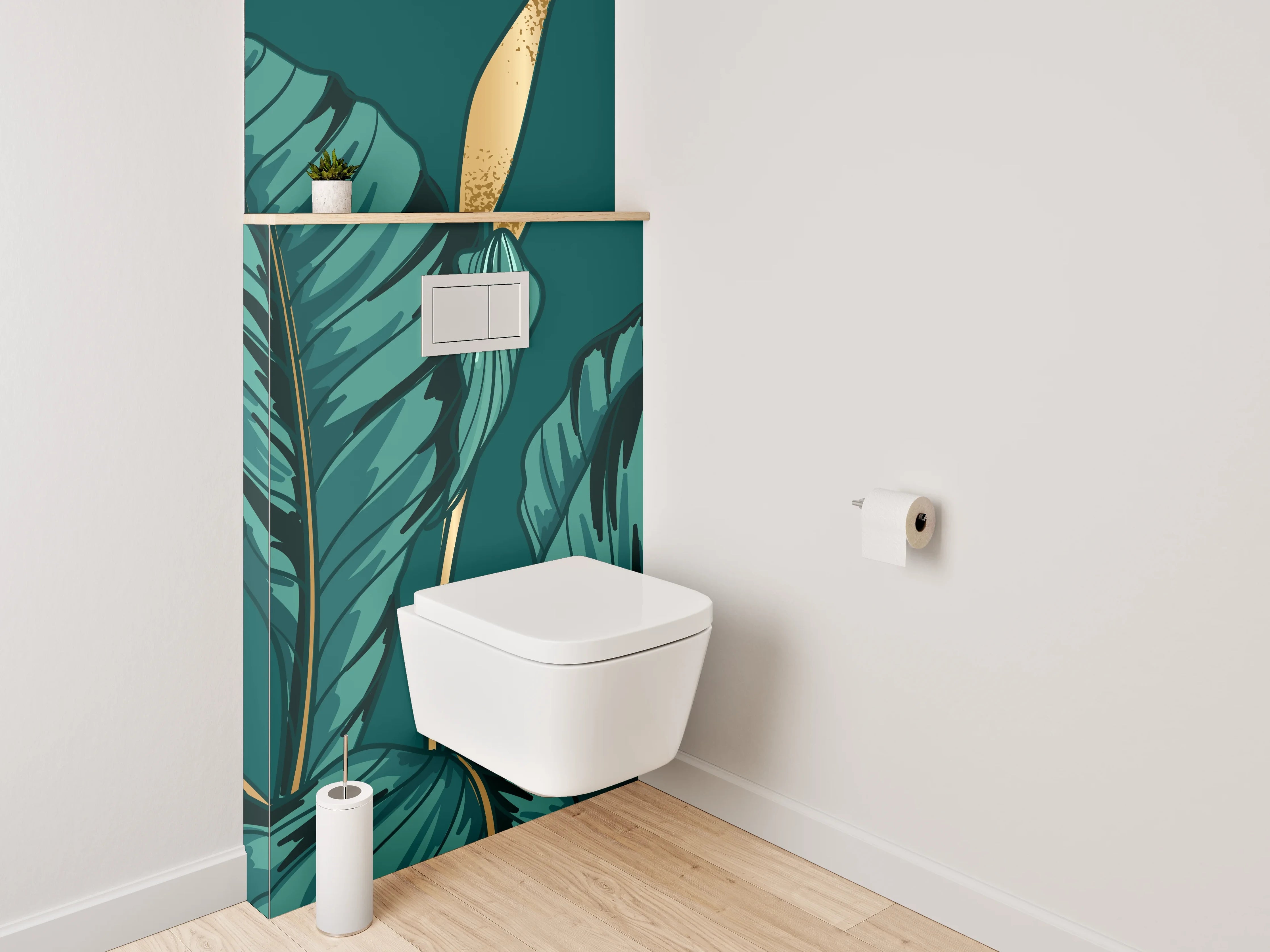 WC-Rückwand - Botanische Illustration mit goldenen Akzenten