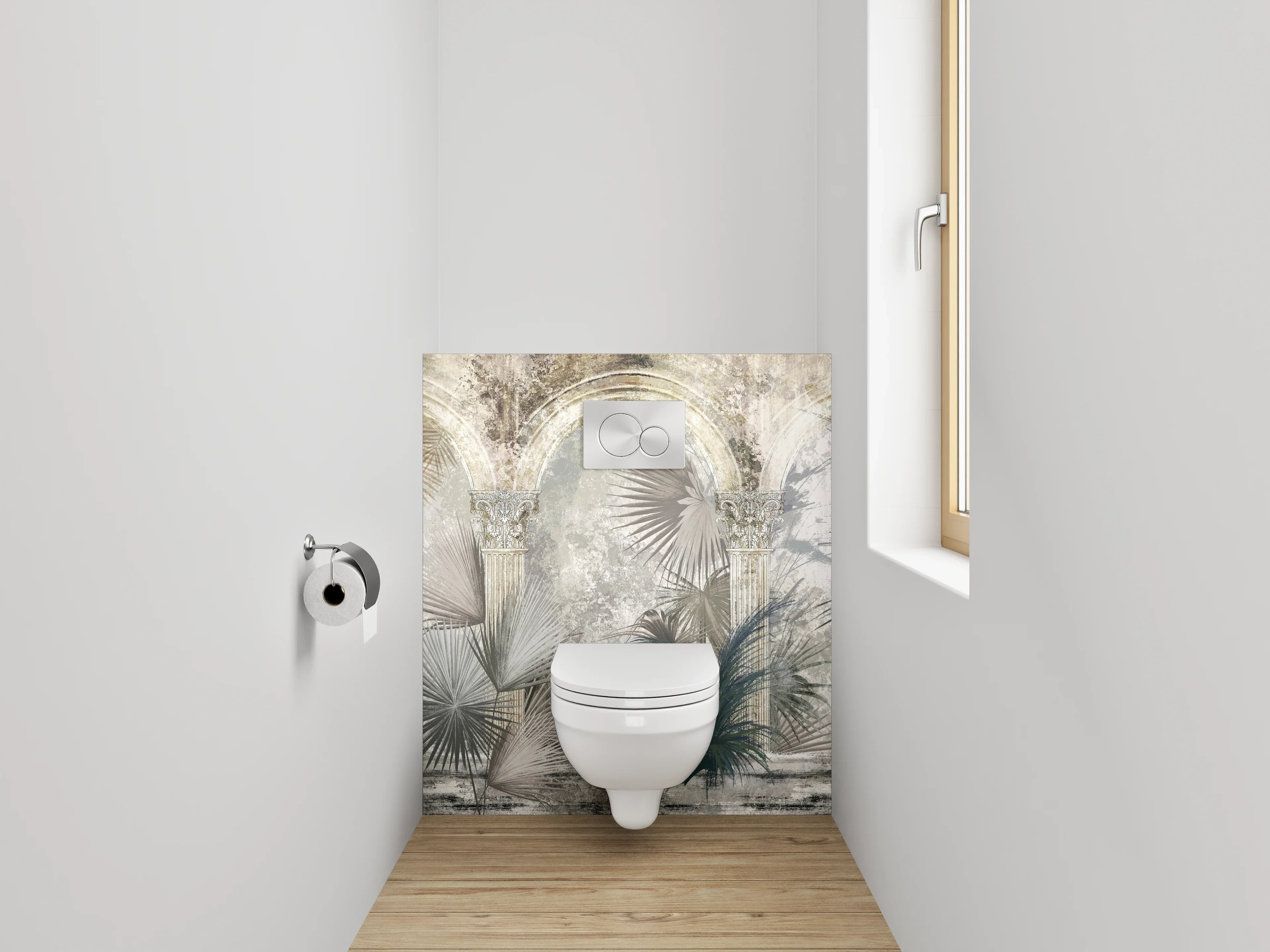 WC-Rückwand - Botanische antike Säulen Kunsttapete