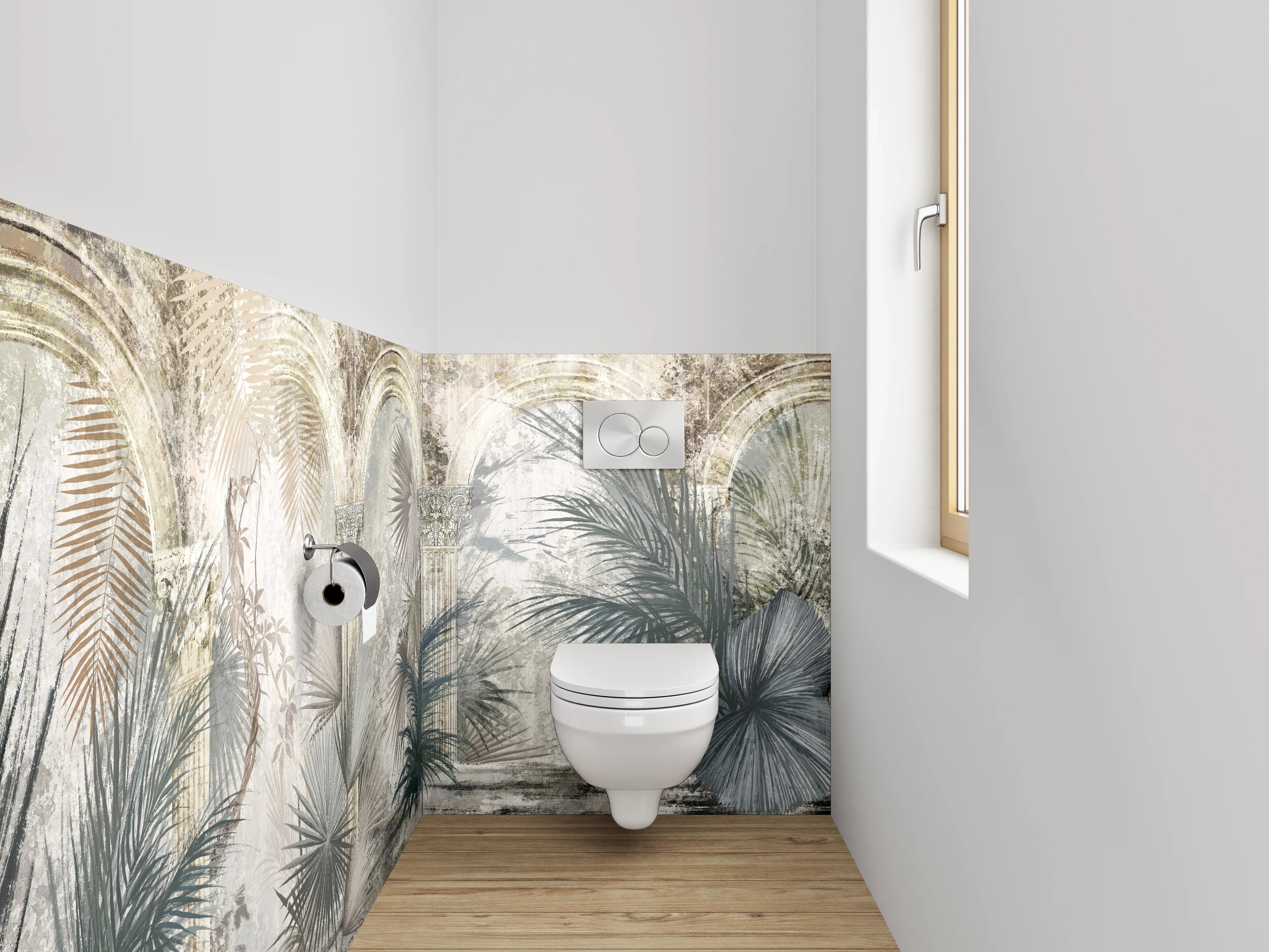 WC-Rückwand - Botanische antike Säulen Kunsttapete