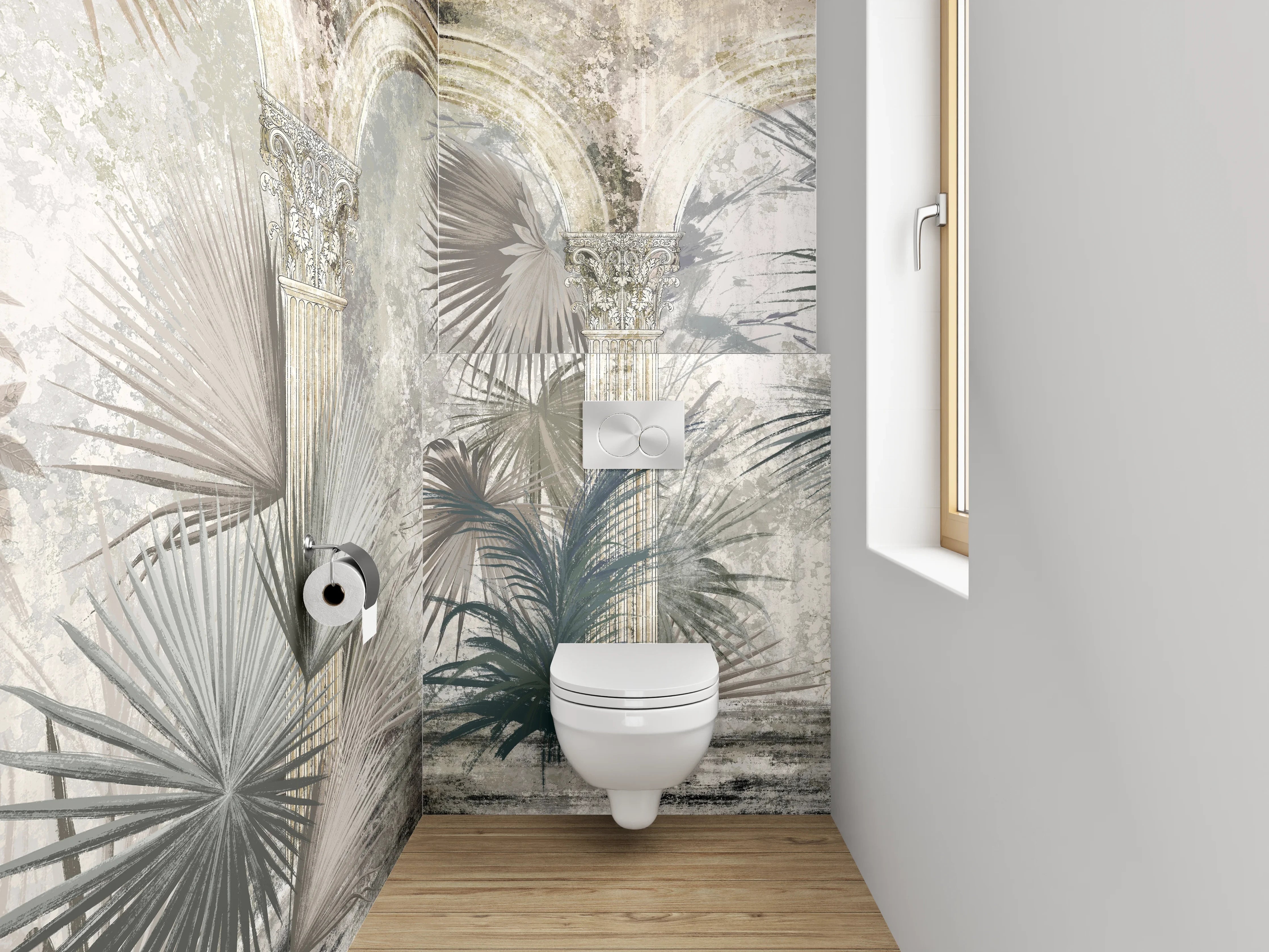 WC-Rückwand - Botanische antike Säulen Kunsttapete