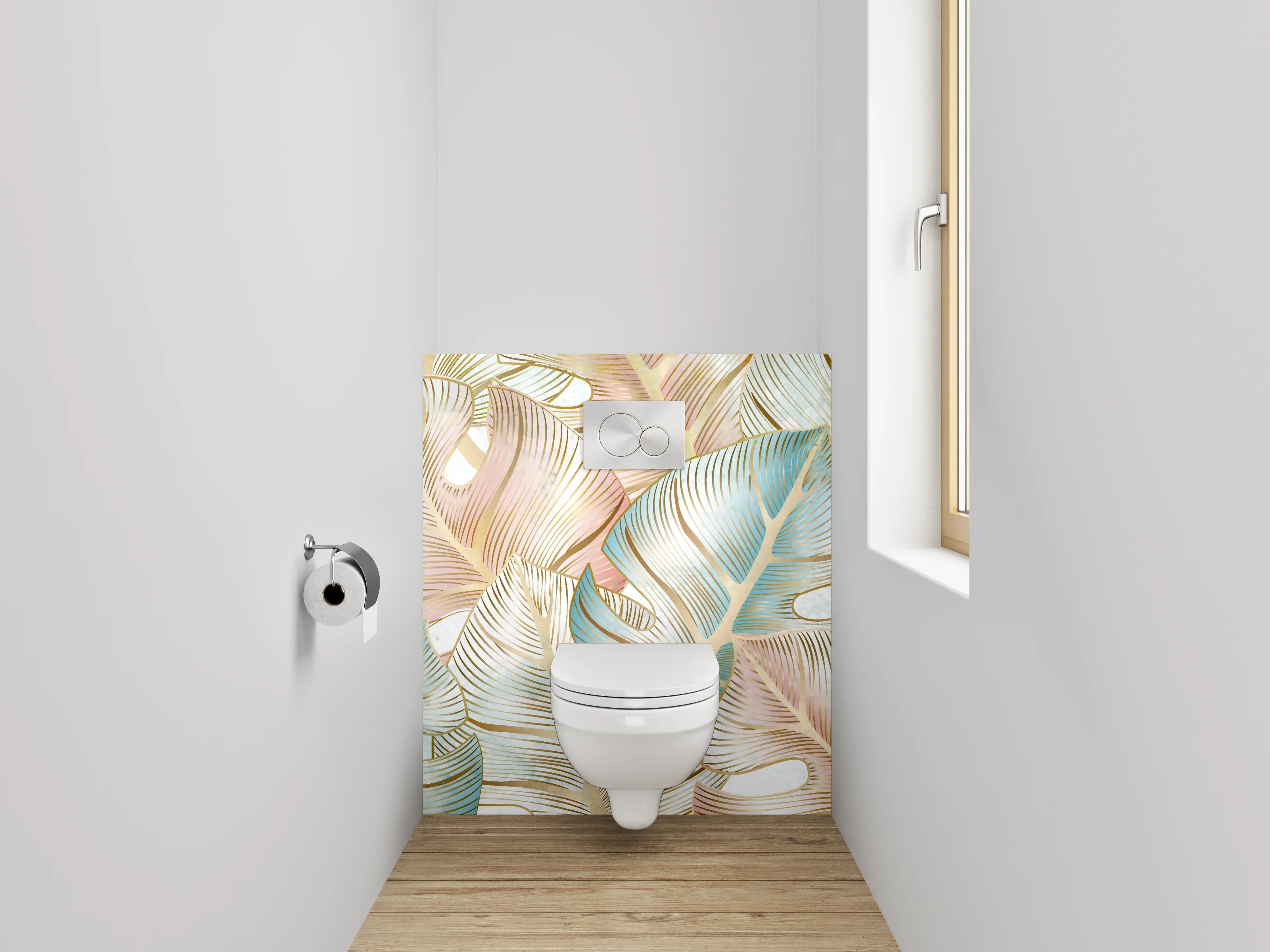 WC-Rückwand - Botanisches Aquarell-Blattmuster Pastell