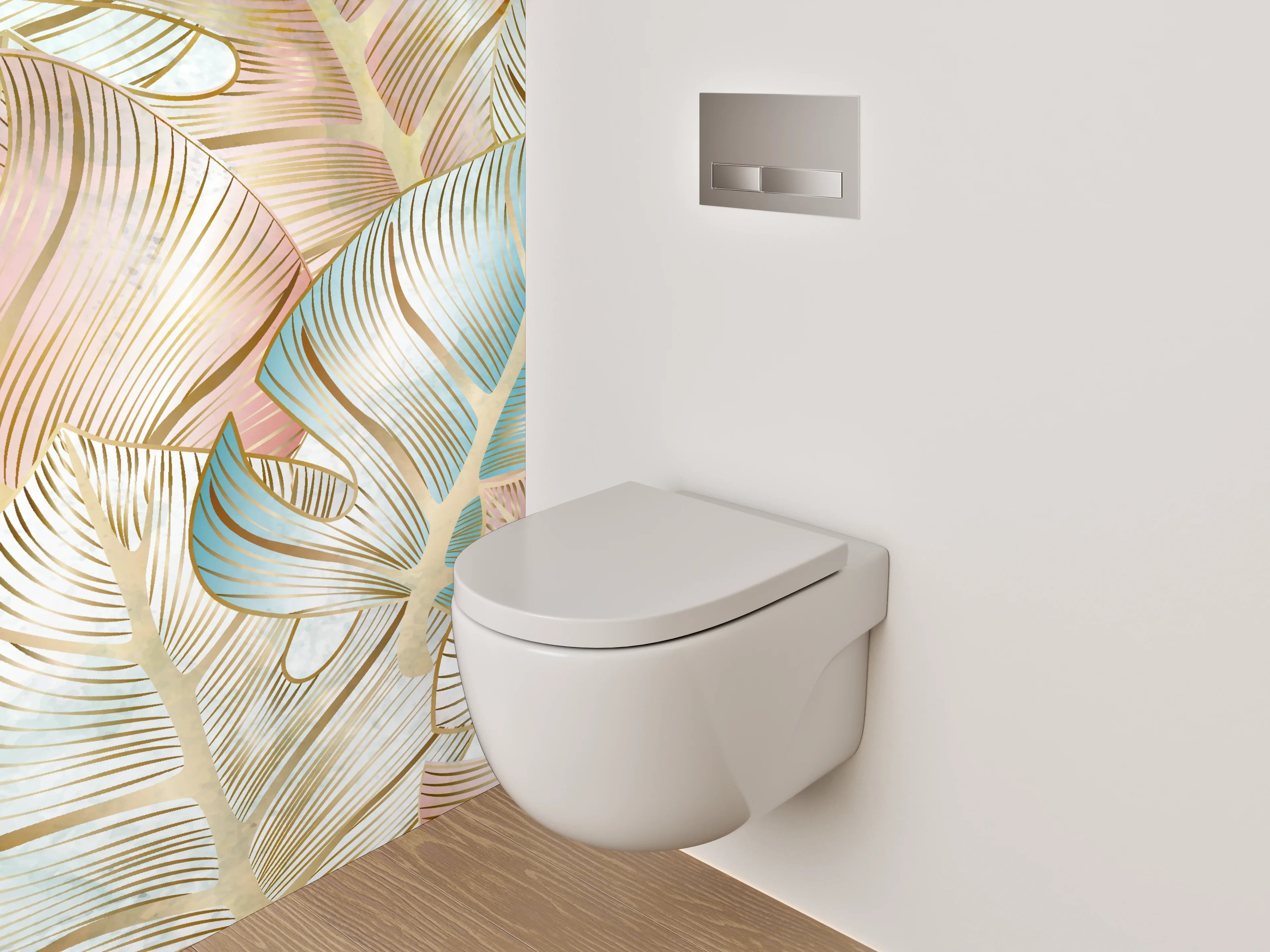 WC-Rückwand - Botanisches Aquarell-Blattmuster Pastell