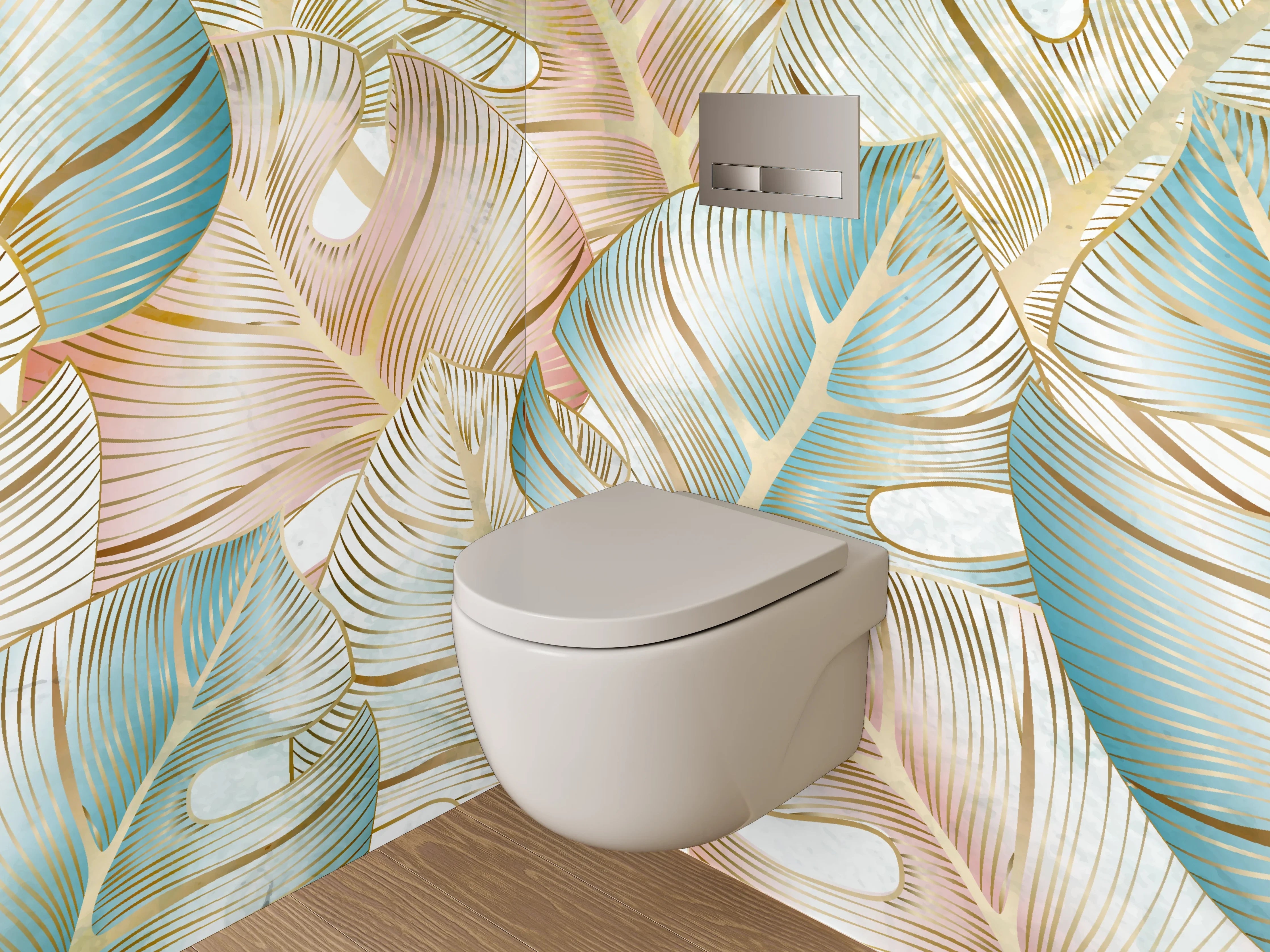 WC-Rückwand - Botanisches Aquarell-Blattmuster Pastell
