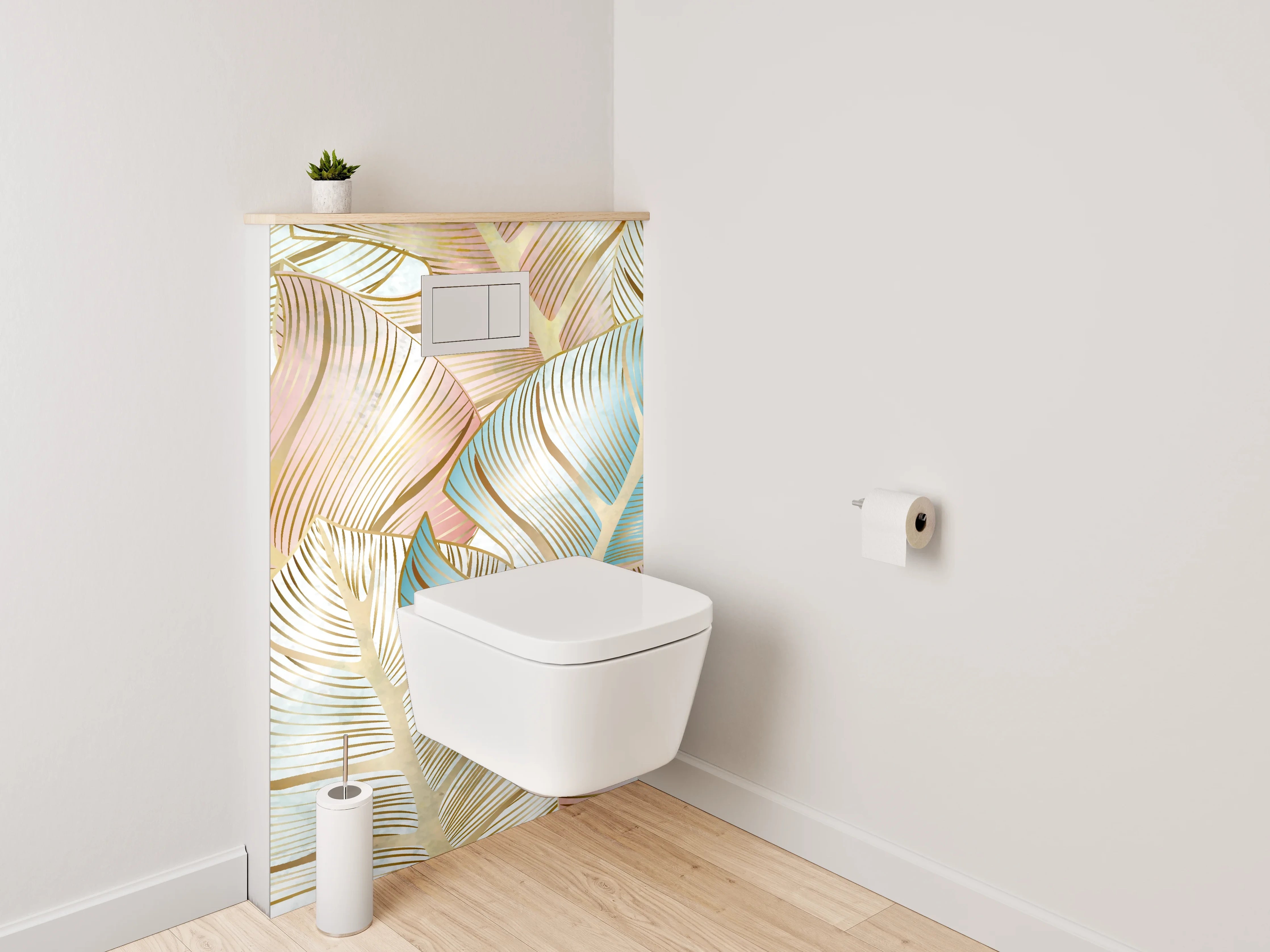 WC-Rückwand - Botanisches Aquarell-Blattmuster Pastell