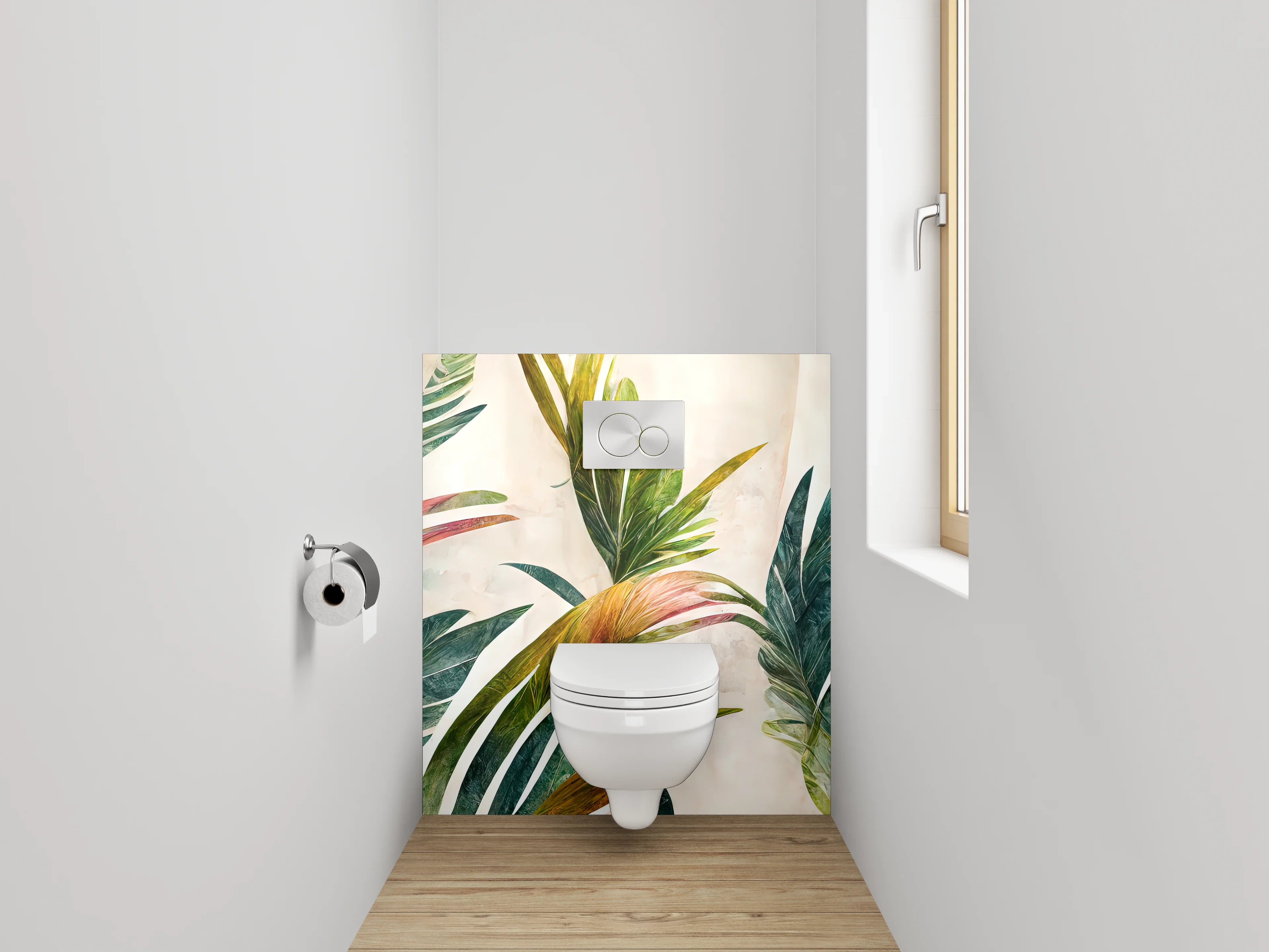 WC-Rückwand - Botanisches Aquarell Dschungelblätter Kunst