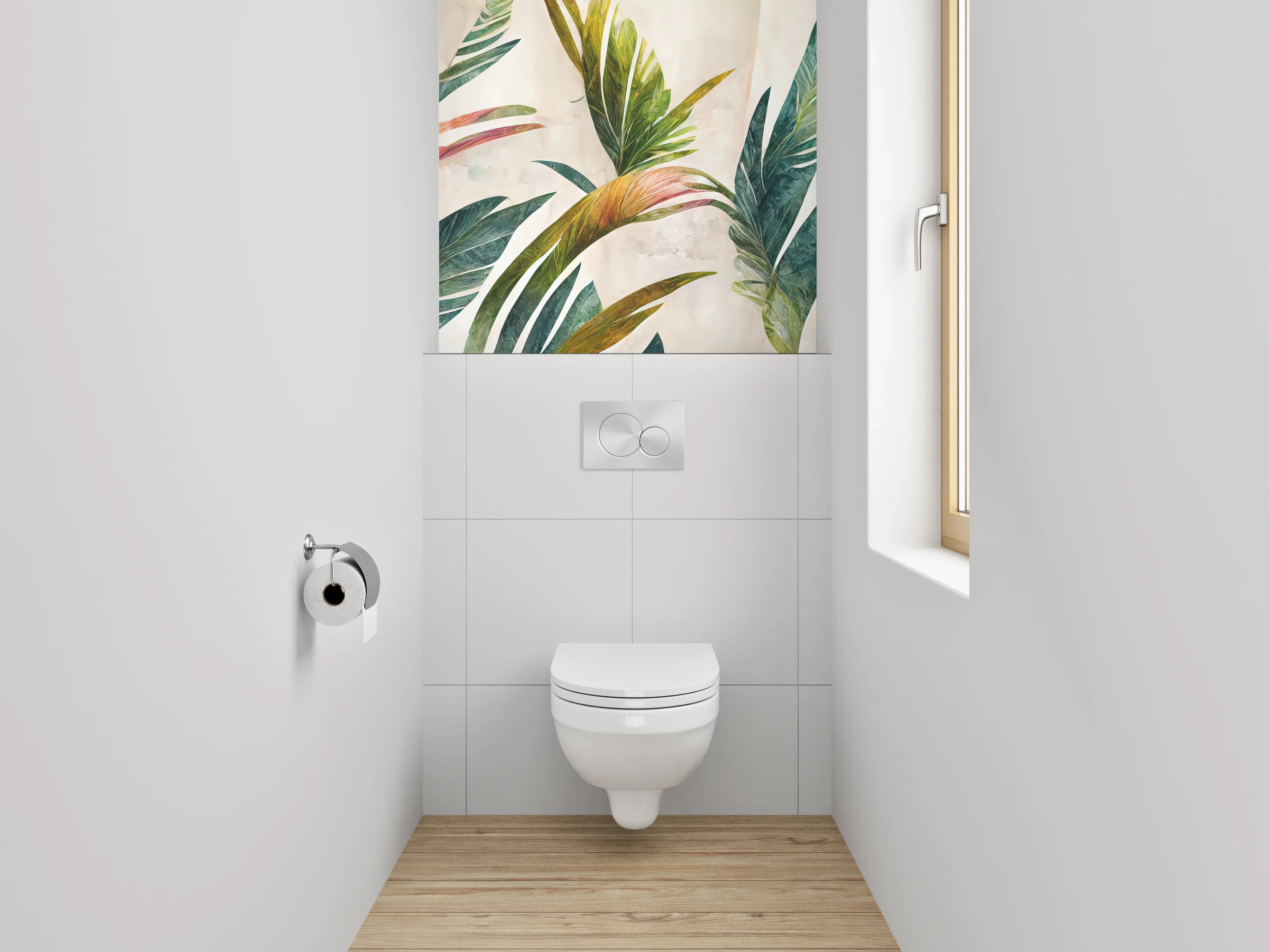 WC-Rückwand - Botanisches Aquarell Dschungelblätter Kunst