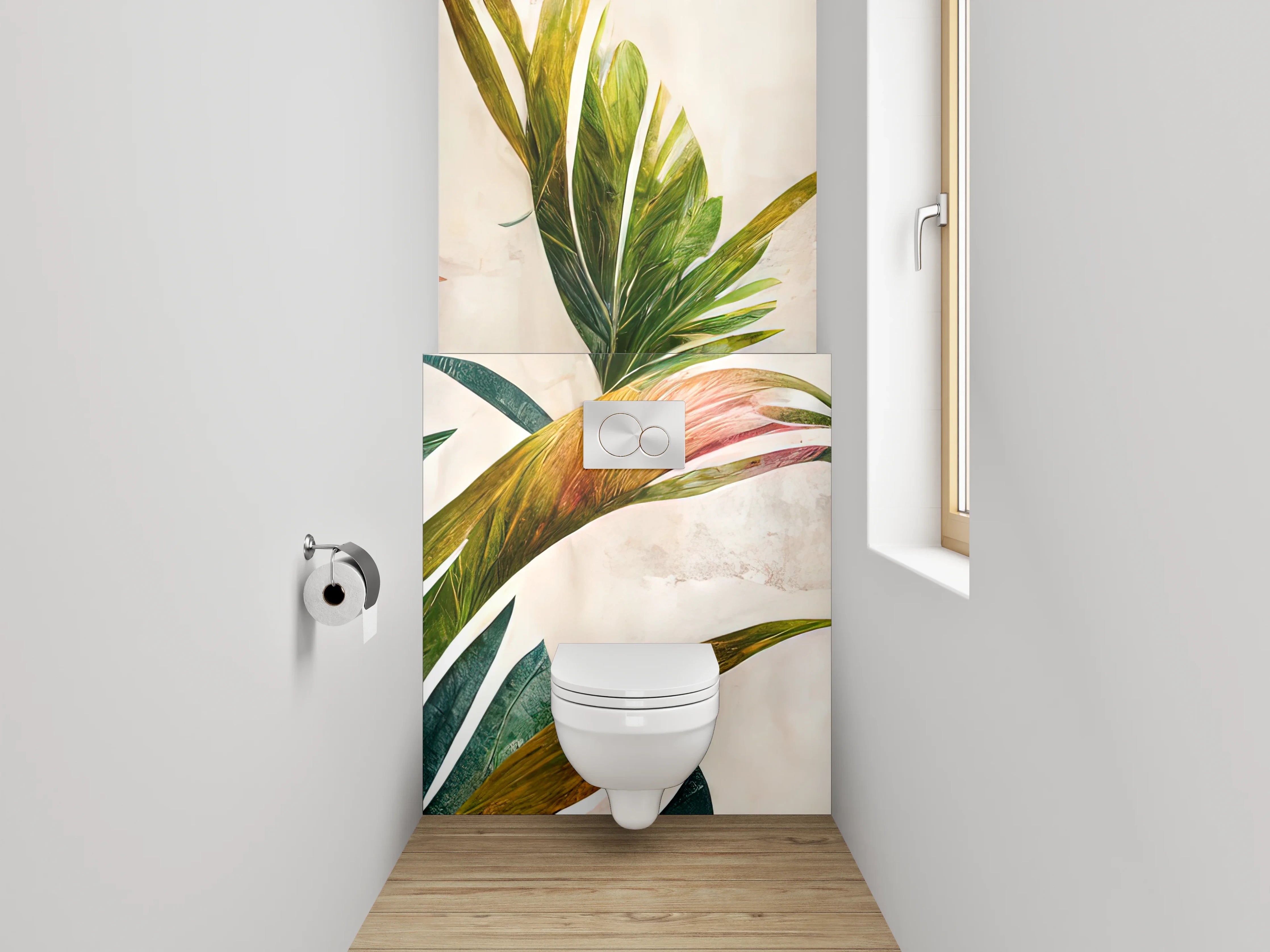 WC-Rückwand - Botanisches Aquarell Dschungelblätter Kunst