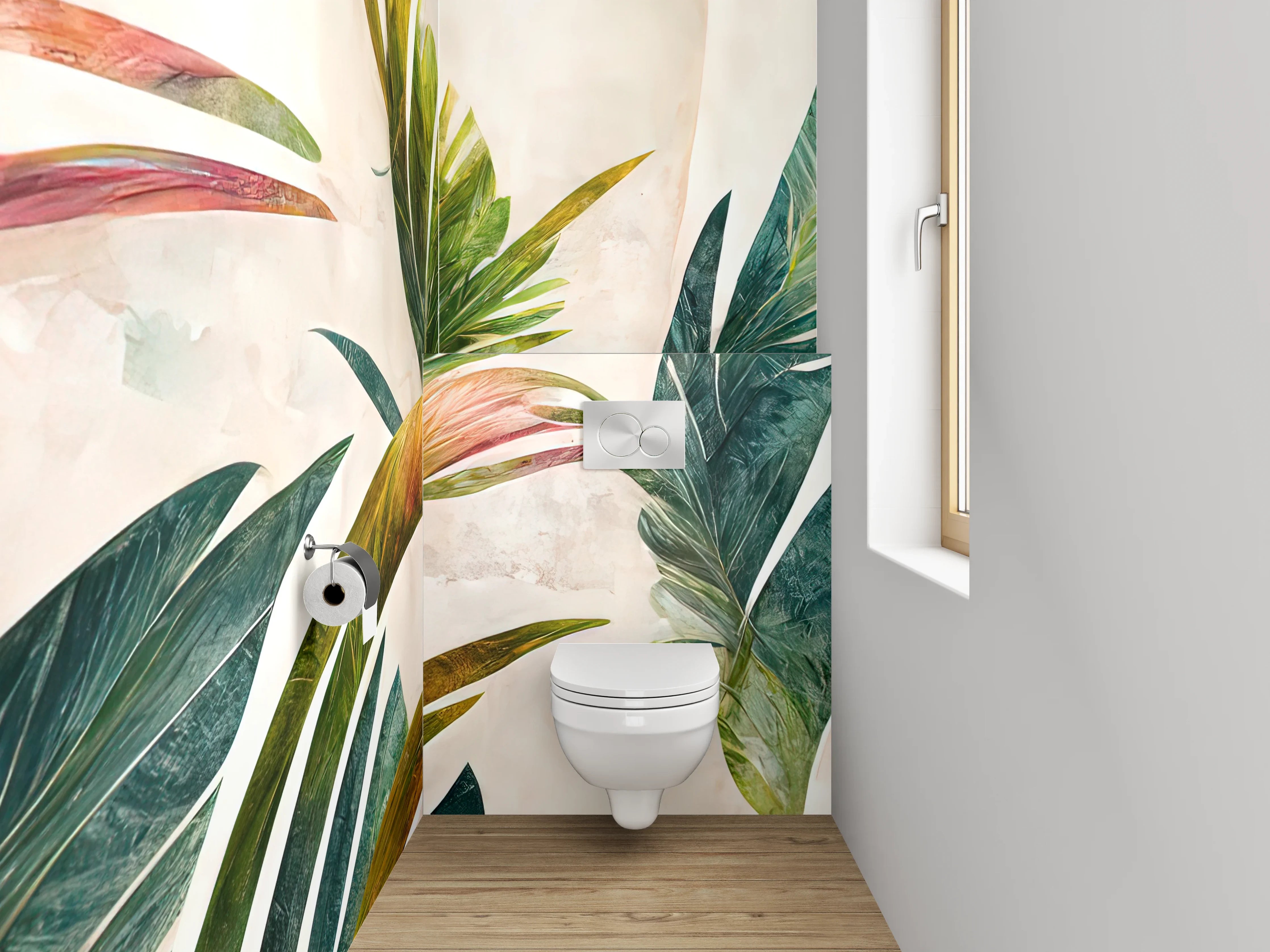 WC-Rückwand - Botanisches Aquarell Dschungelblätter Kunst