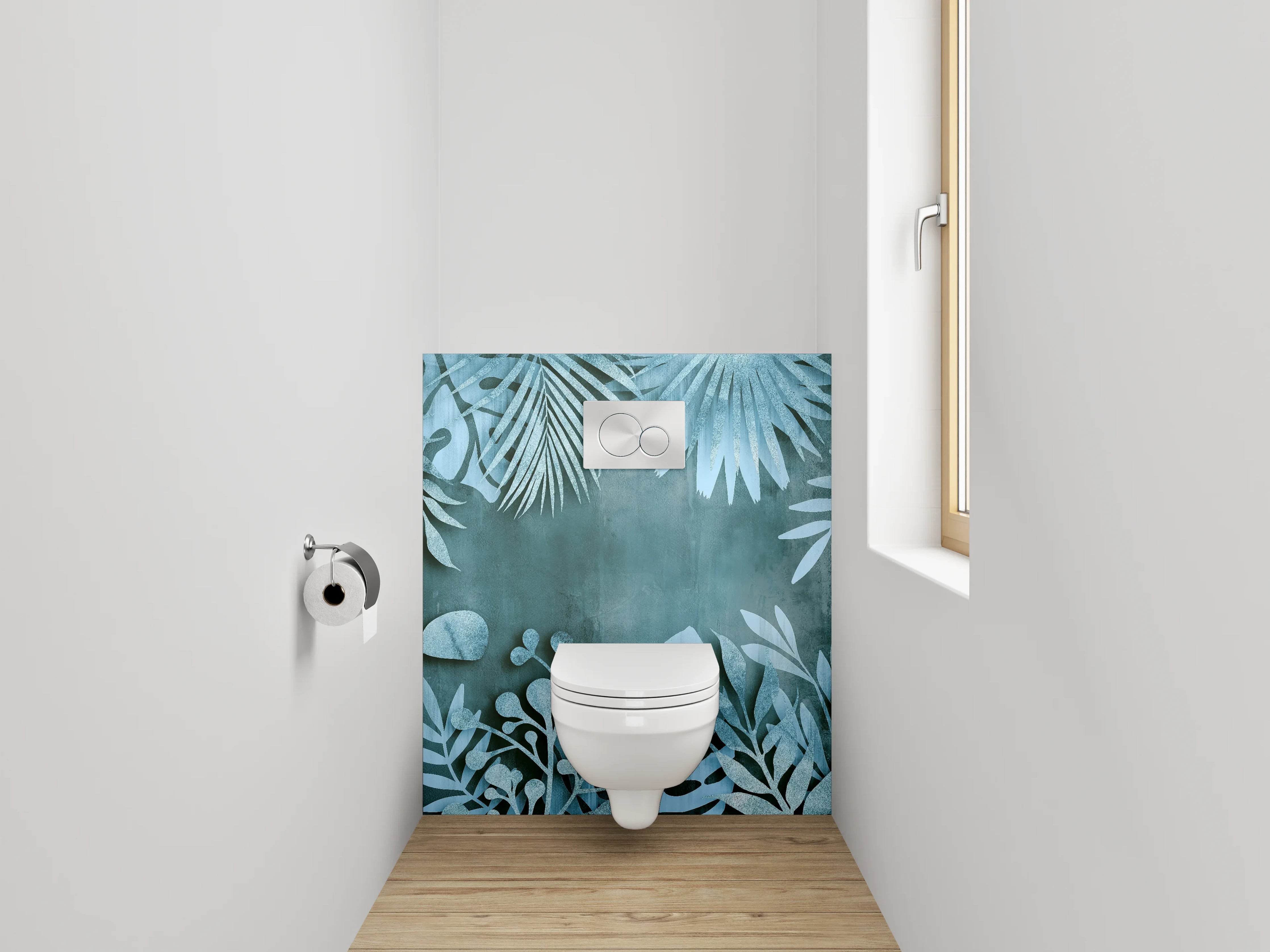 WC-Rückwand - Botanisches Aquarell Muster Blaugrün