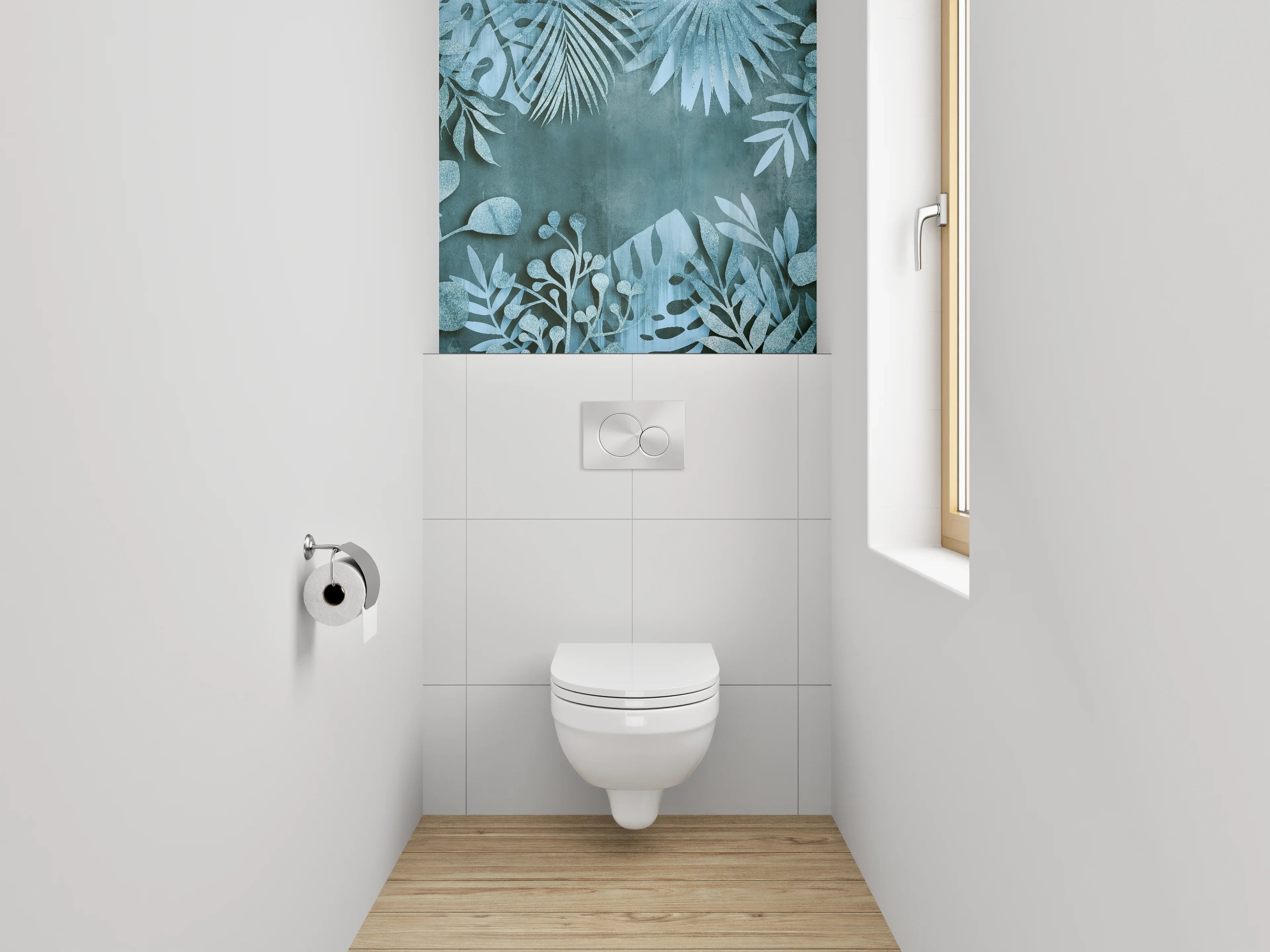 WC-Rückwand - Botanisches Aquarell Muster Blaugrün